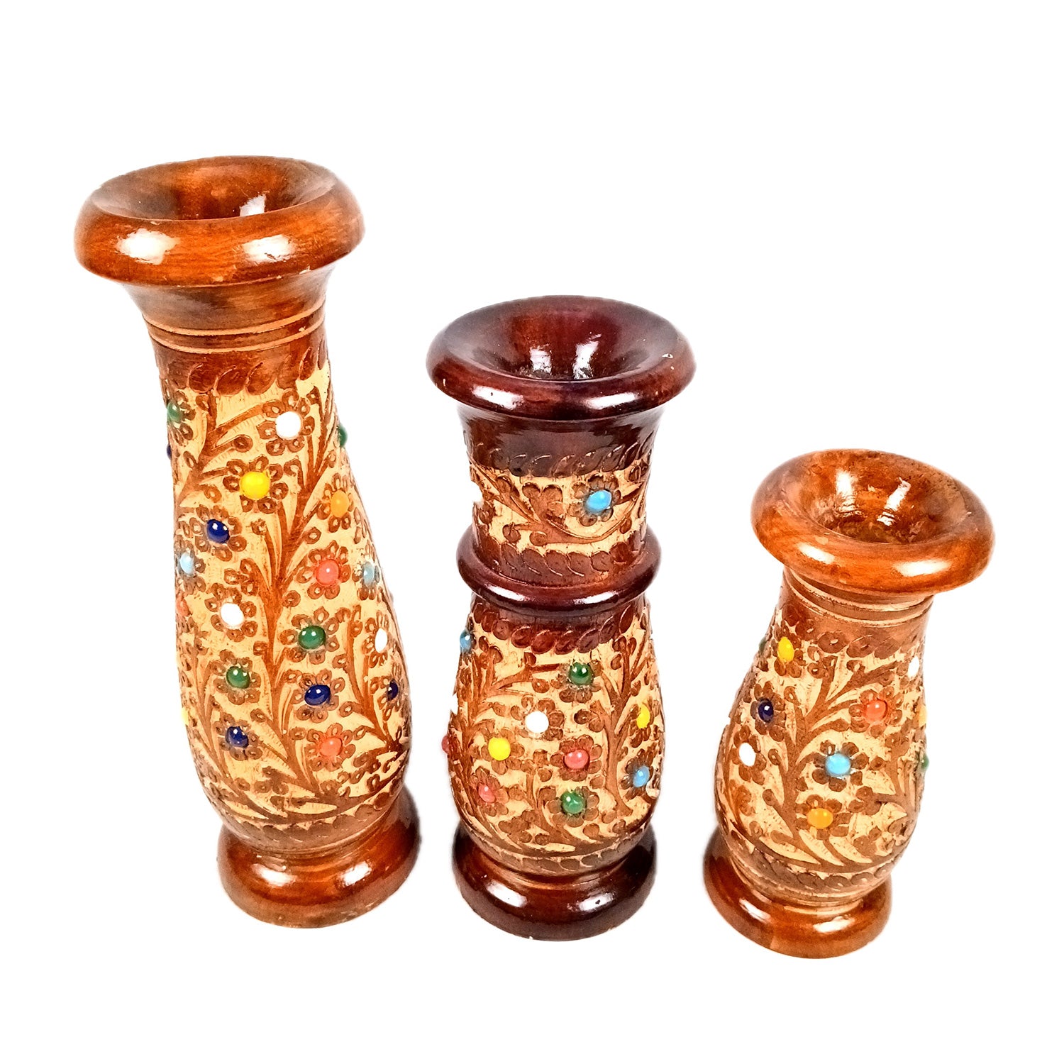 Flower Vase Wooden | Pots for Flowers - For Tabletop, Living Room, Home & Office | Centerpiece for Table Decoration |Vases for Gifts - 12 Inch (Set Of 3) - Apkamart