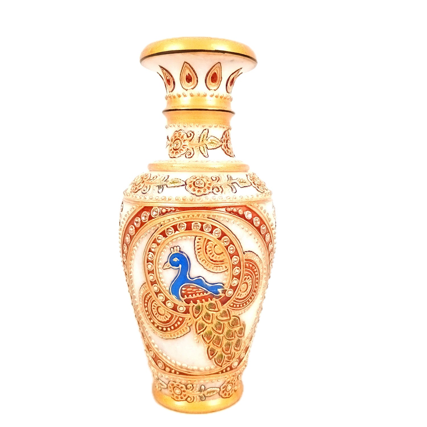 Flower Vase Marble - Peacock Design for Table Decoration | Handcrafted Flower Pot - for Home, Shelf, Living Room, Entrance Decor & Wedding / Housewarming Gifts - 10 inch - Apkamart #Style_Design 1