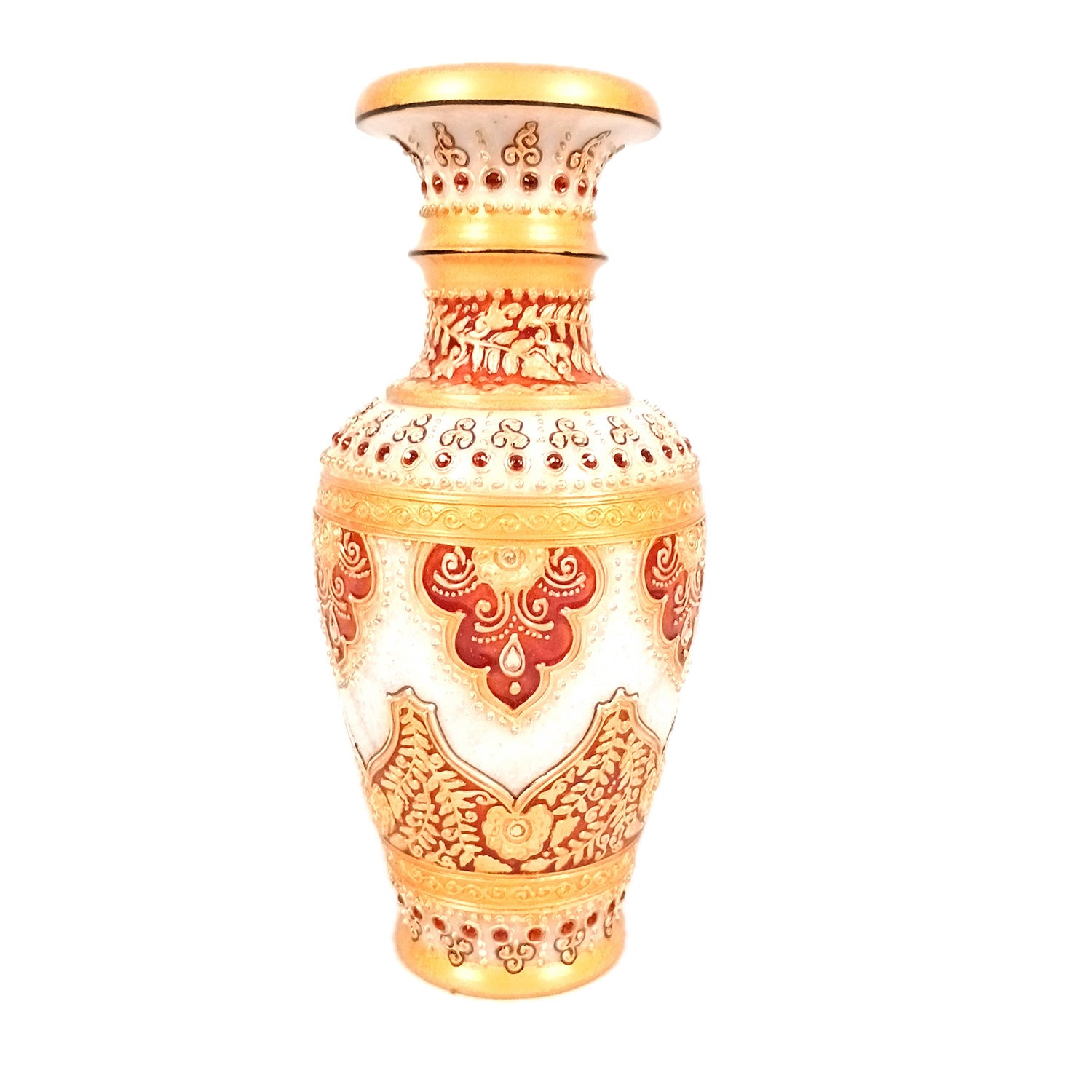 Flower Vase | Marble Flower Pot With Rich Handwork - For Home, Table, Living room, Bedroom Decoration & Wedding / Housewarming Gifts - 10 inch - Apkamart