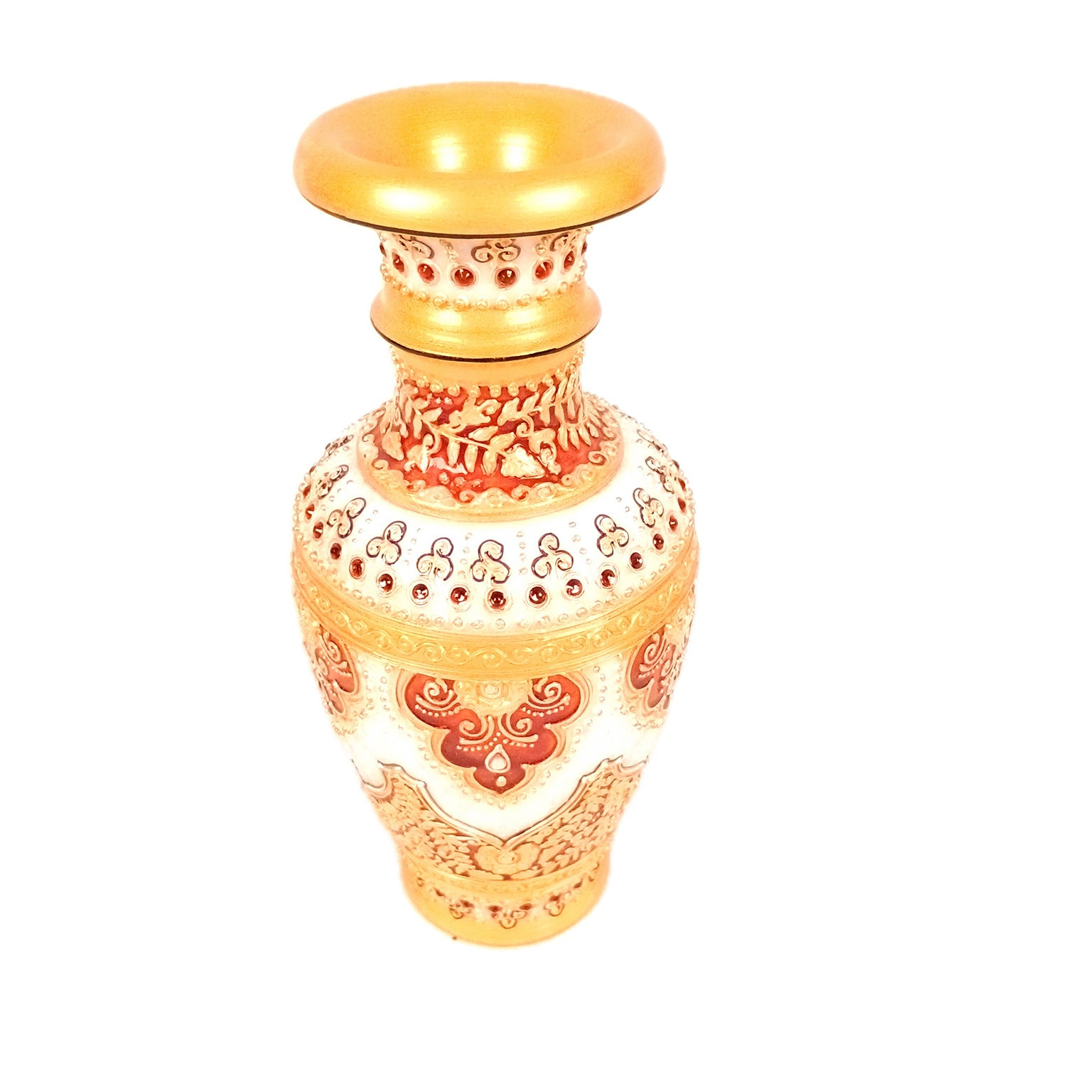 Flower Vase | Marble Flower Pot With Rich Handwork - For Home, Table, Living room, Bedroom Decoration & Wedding / Housewarming Gifts - 10 inch - Apkamart