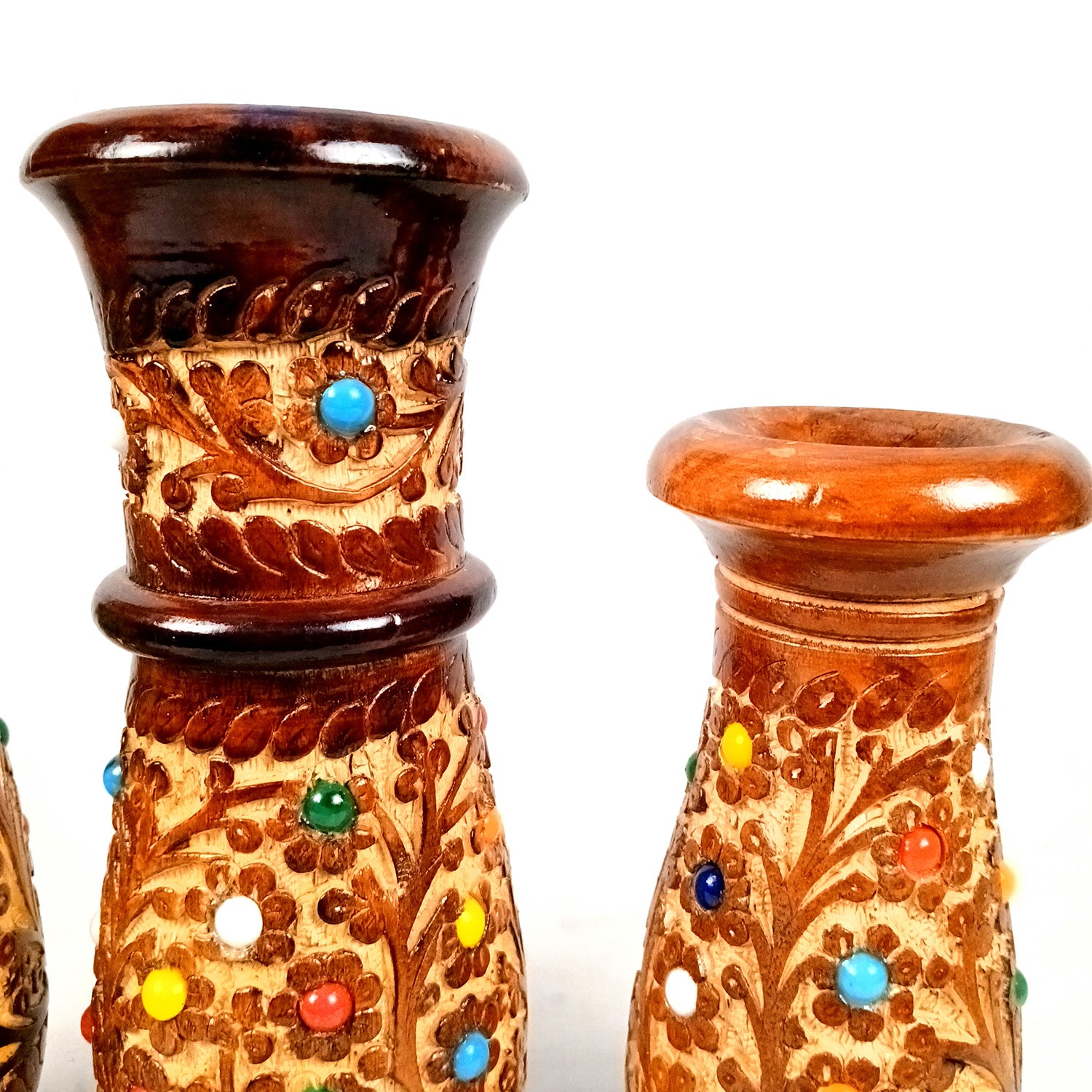 Flower Vase Wooden | Pots for Flowers - For Tabletop, Living Room, Home & Office | Centerpiece for Table Decoration |Vases for Gifts - 12 Inch (Set Of 3) - Apkamart