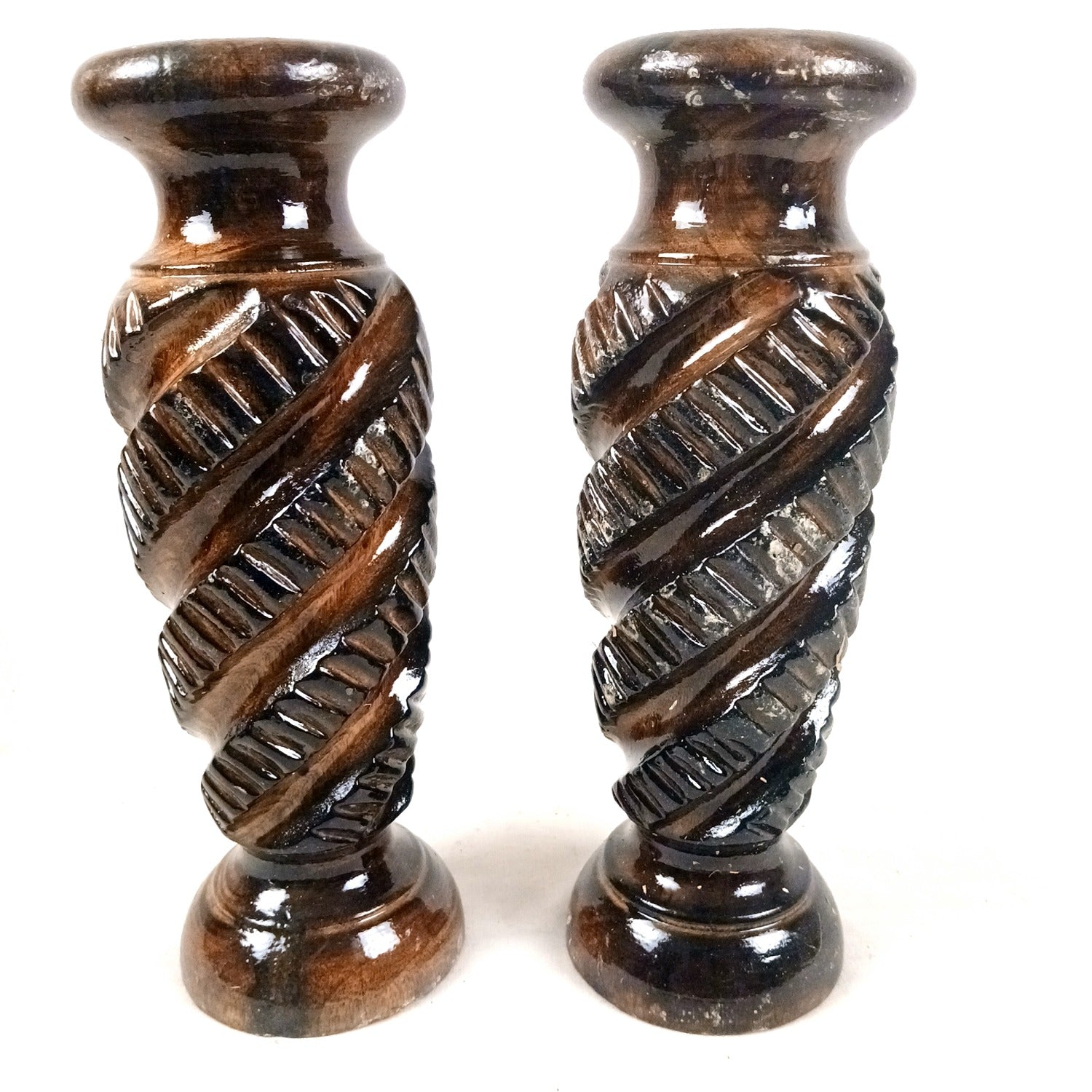 Wooden Flower Vase | Handcrafted Wooden Vase for Home Decor | Decorative Flower Pot for Living Room, Bedroom, Table & Office - 12 Inch (Pack Of 2) - Apkamart