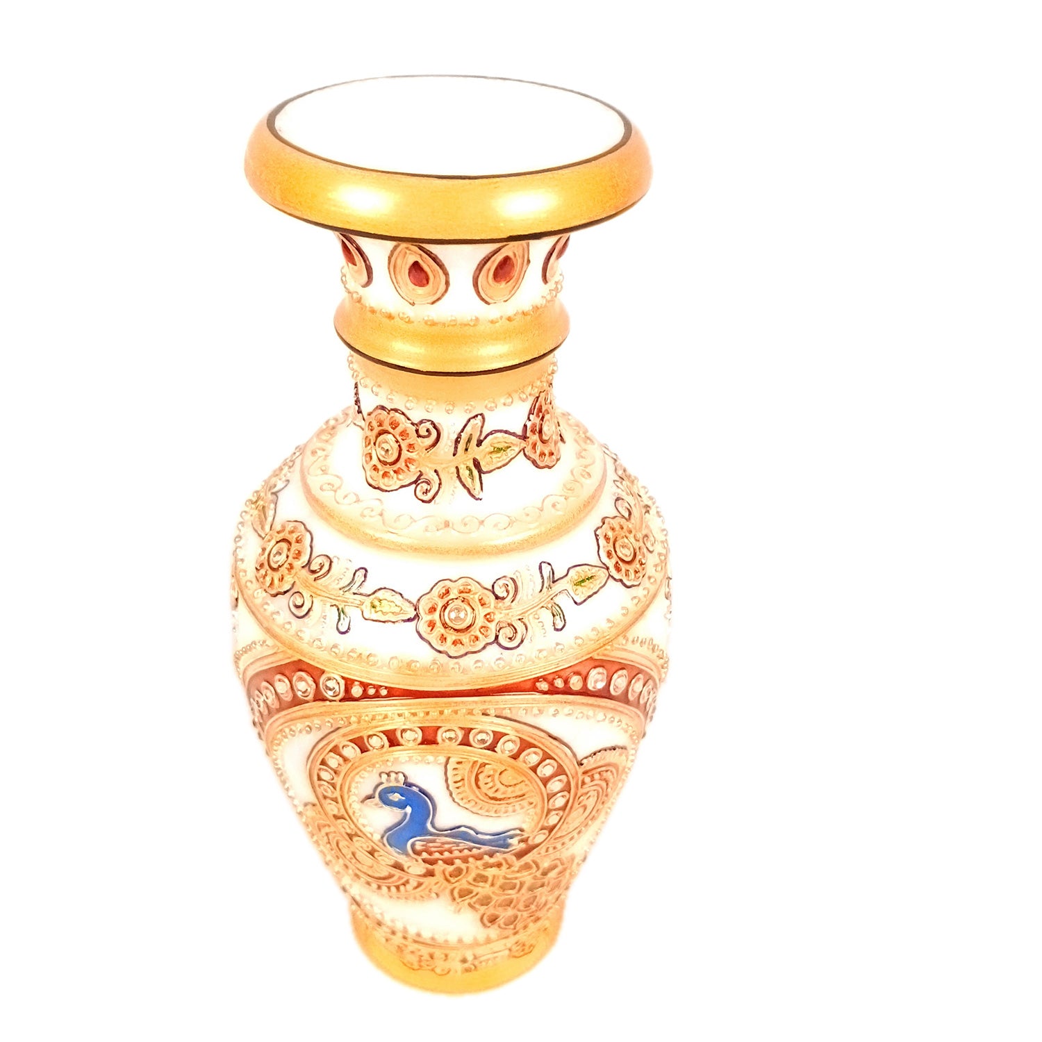 Flower Vase Marble - Peacock Design for Table Decoration | Handcrafted Flower Pot - for Home, Shelf, Living Room, Entrance Decor & Wedding / Housewarming Gifts - 10 inch - Apkamart #Style_Design 1