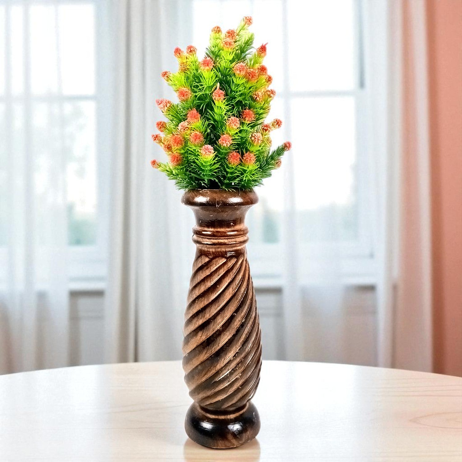 Flower Pot | Wooden Vase - for Home Decoration, Living Room, Table, Shelf, Office & Interior Decor | House Warming & Festival Gift - 12 Inch (Pack Of 2) - Apkamart