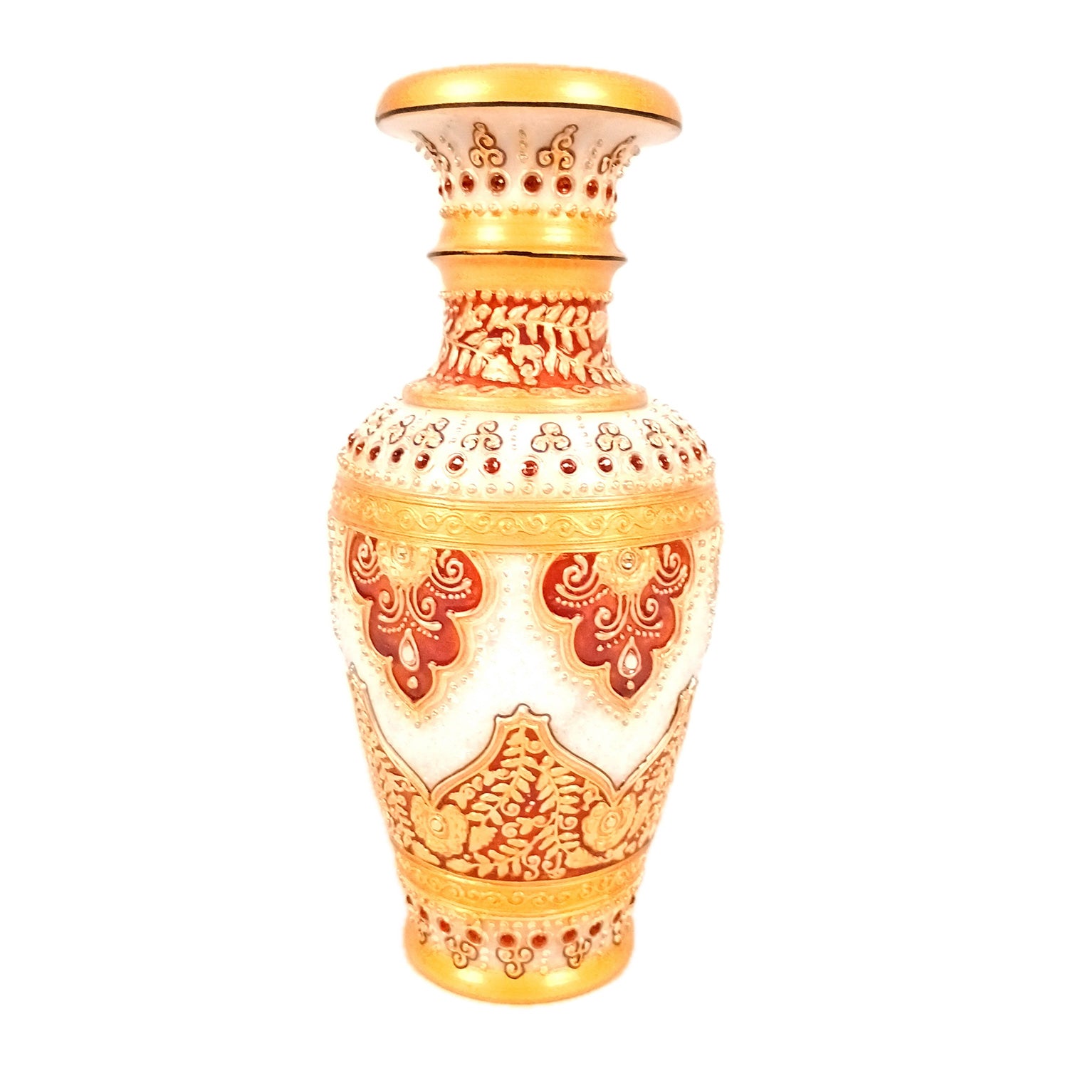 Flower Vase | Marble Flower Pot With Rich Handwork - For Home, Table, Living room, Bedroom Decoration & Wedding / Housewarming Gifts - 10 inch - Apkamart