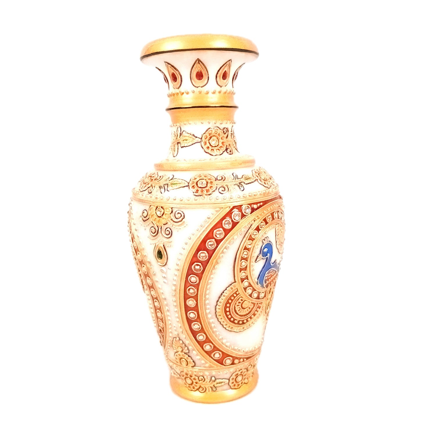 Flower Vase Marble - Peacock Design for Table Decoration | Handcrafted Flower Pot - for Home, Shelf, Living Room, Entrance Decor & Wedding / Housewarming Gifts - 10 inch - Apkamart #Style_Design 1