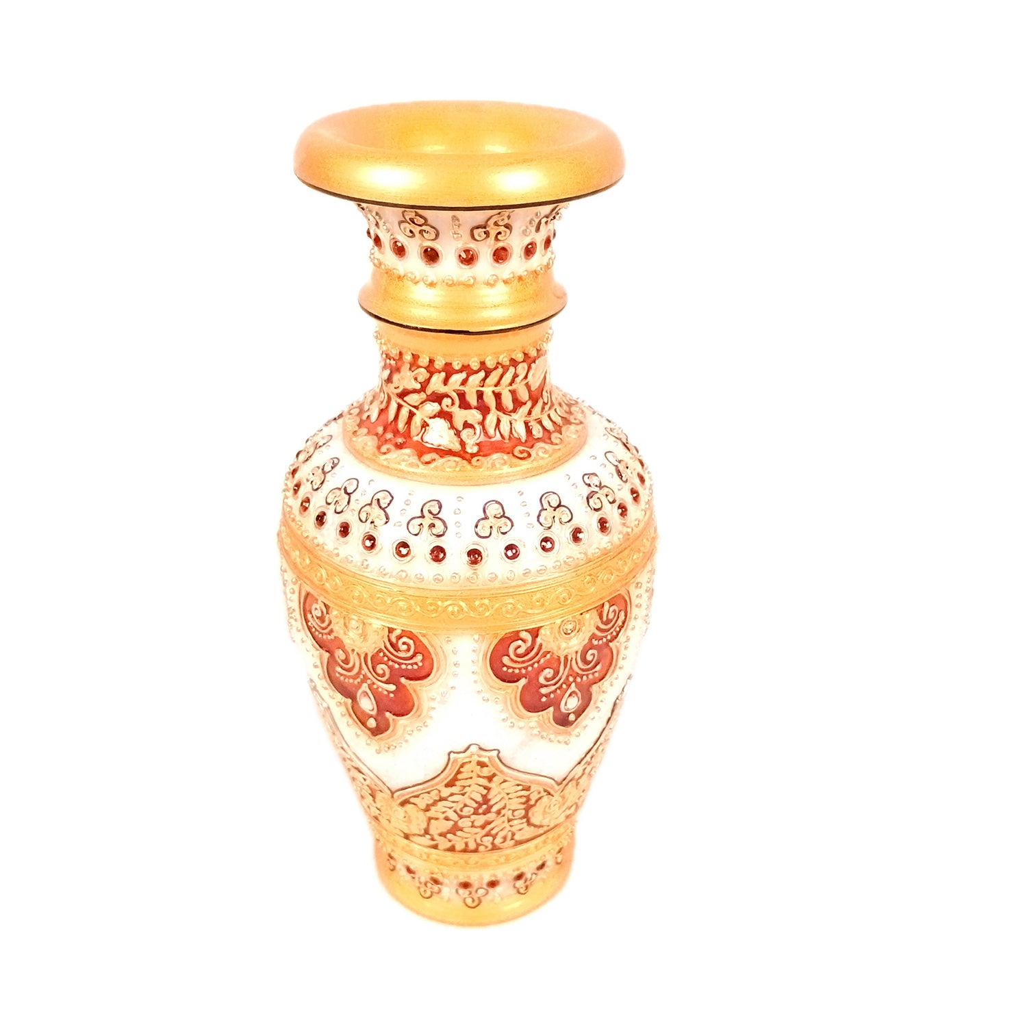 Flower Vase | Marble Flower Pot With Rich Handwork - For Home, Table, Living room, Bedroom Decoration & Wedding / Housewarming Gifts - 10 inch - Apkamart