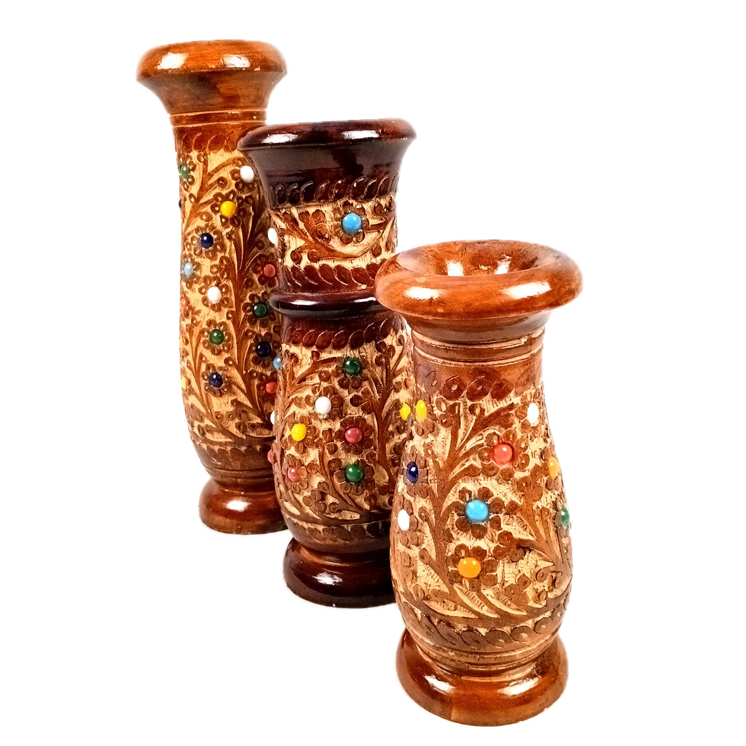Flower Vase Wooden | Pots for Flowers - For Tabletop, Living Room, Home & Office | Centerpiece for Table Decoration |Vases for Gifts - 12 Inch (Set Of 3) - Apkamart