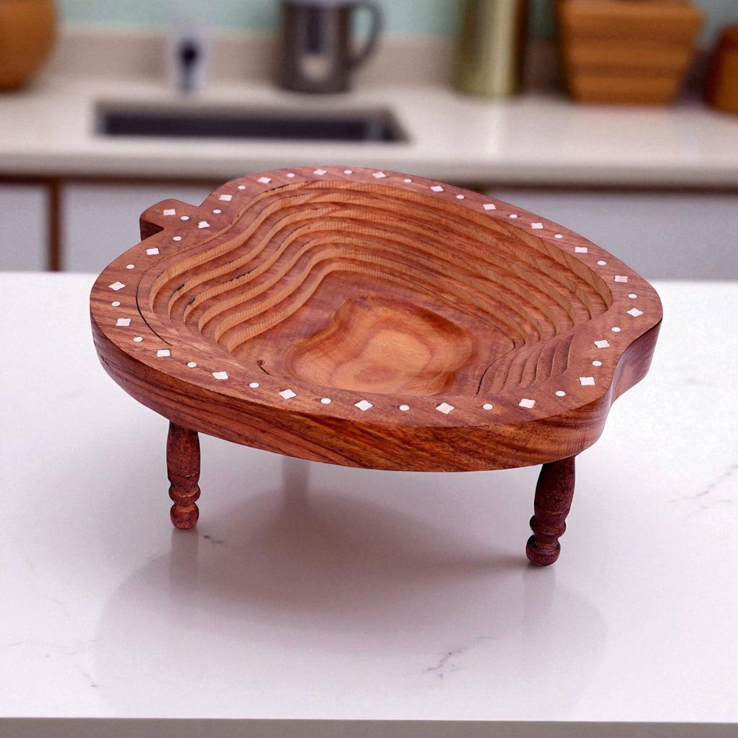 Wooden Fruit Basket - Kitchen Counter & Dining Table Organizer - 11 Inch - Apkamart