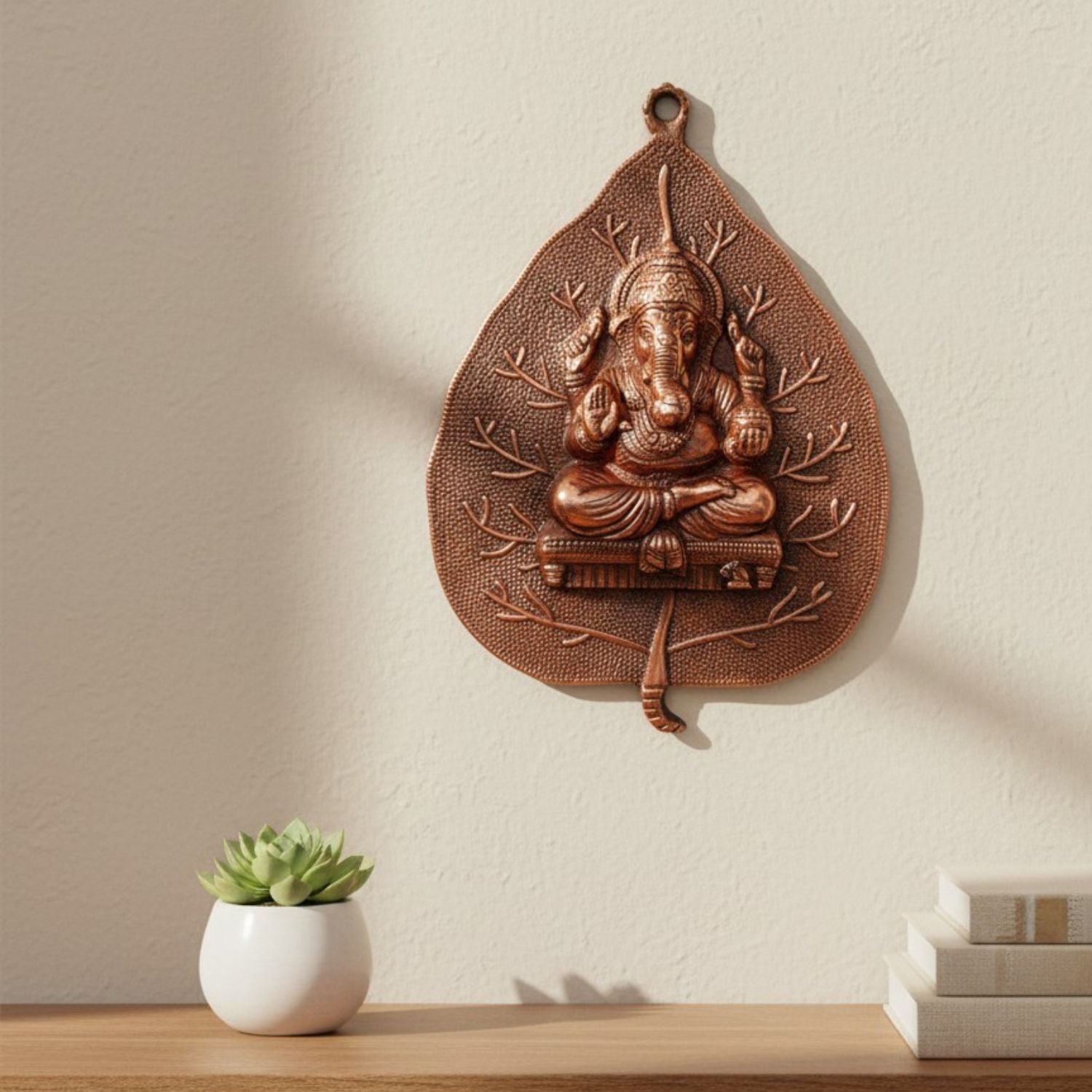 Ganesh Wall Hanging Sitting on Leaf Design - 13 Inch-Apkamart
