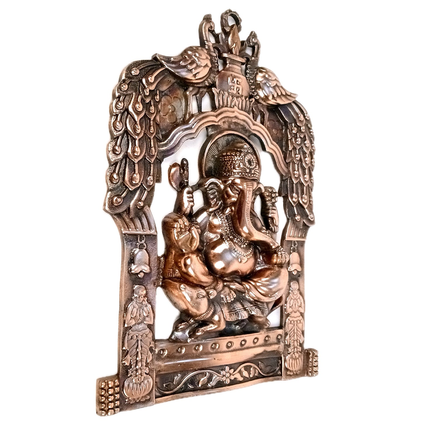 Ganesh Wall Hanging Idol | Lord Ganesha With Peacock Wall Statue Decor | Religious & Spiritual Wall Art - For Puja, Home & Entrance Living Room & Gift - 16 Inch - Apkamart