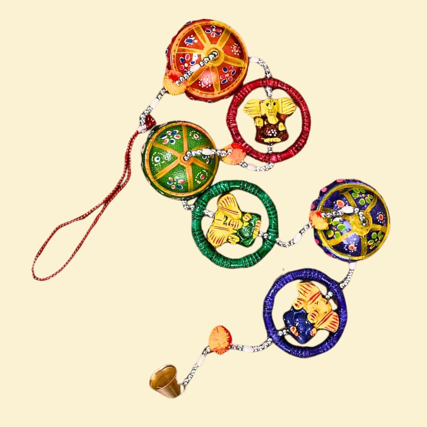 Latkan Toran Wall Hanging | Rajasthani Traditional Strings with Bells - Ganesha Design - For Main Door, Entrance, Wedding, Room, Home, Diwali Decoration - 20 Inch (Pack of 2 )