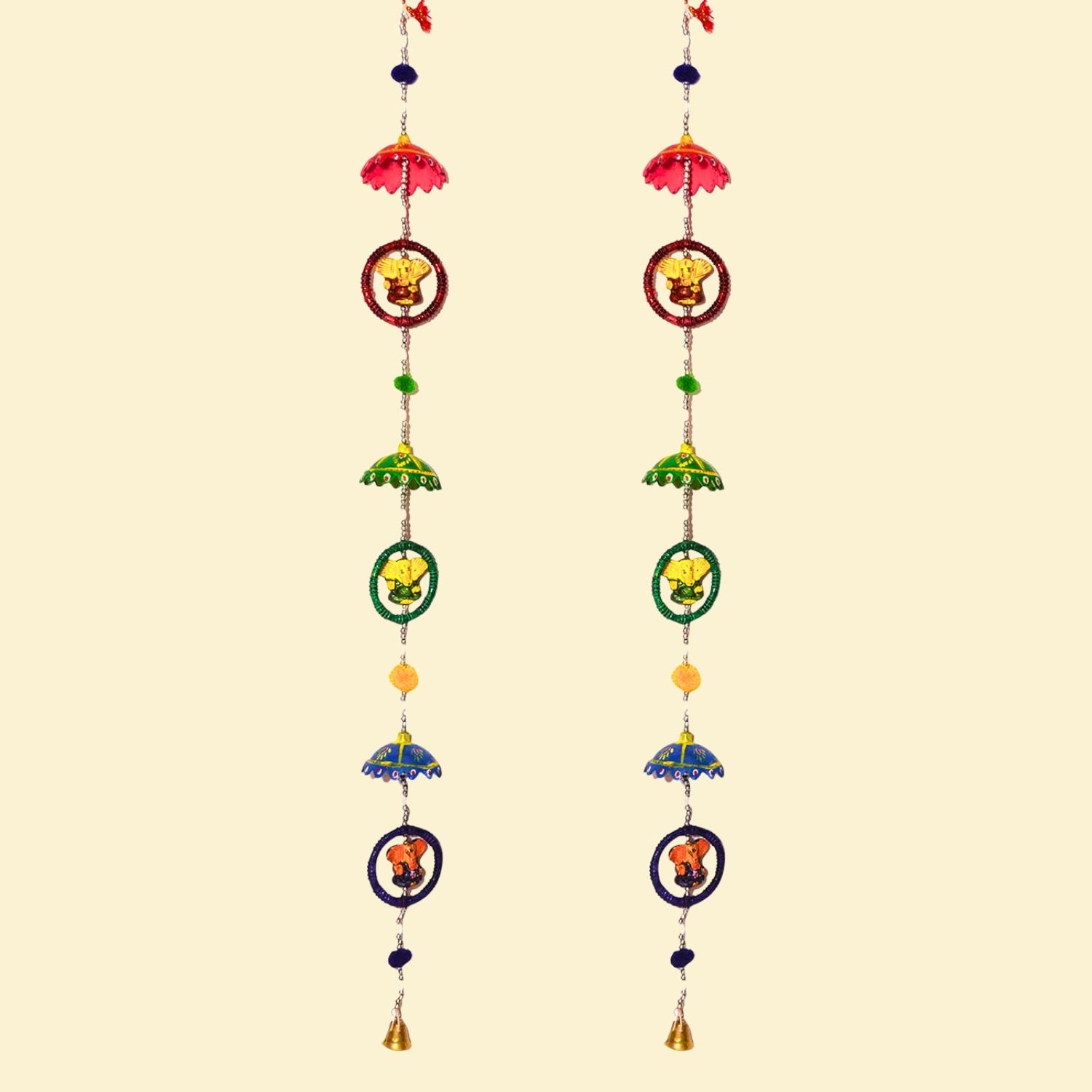 Latkan Toran Wall Hanging | Rajasthani Traditional Strings with Bells - Ganesha Design - For Main Door, Entrance, Wedding, Room, Home, Diwali Decoration - 20 Inch (Pack of 2 )