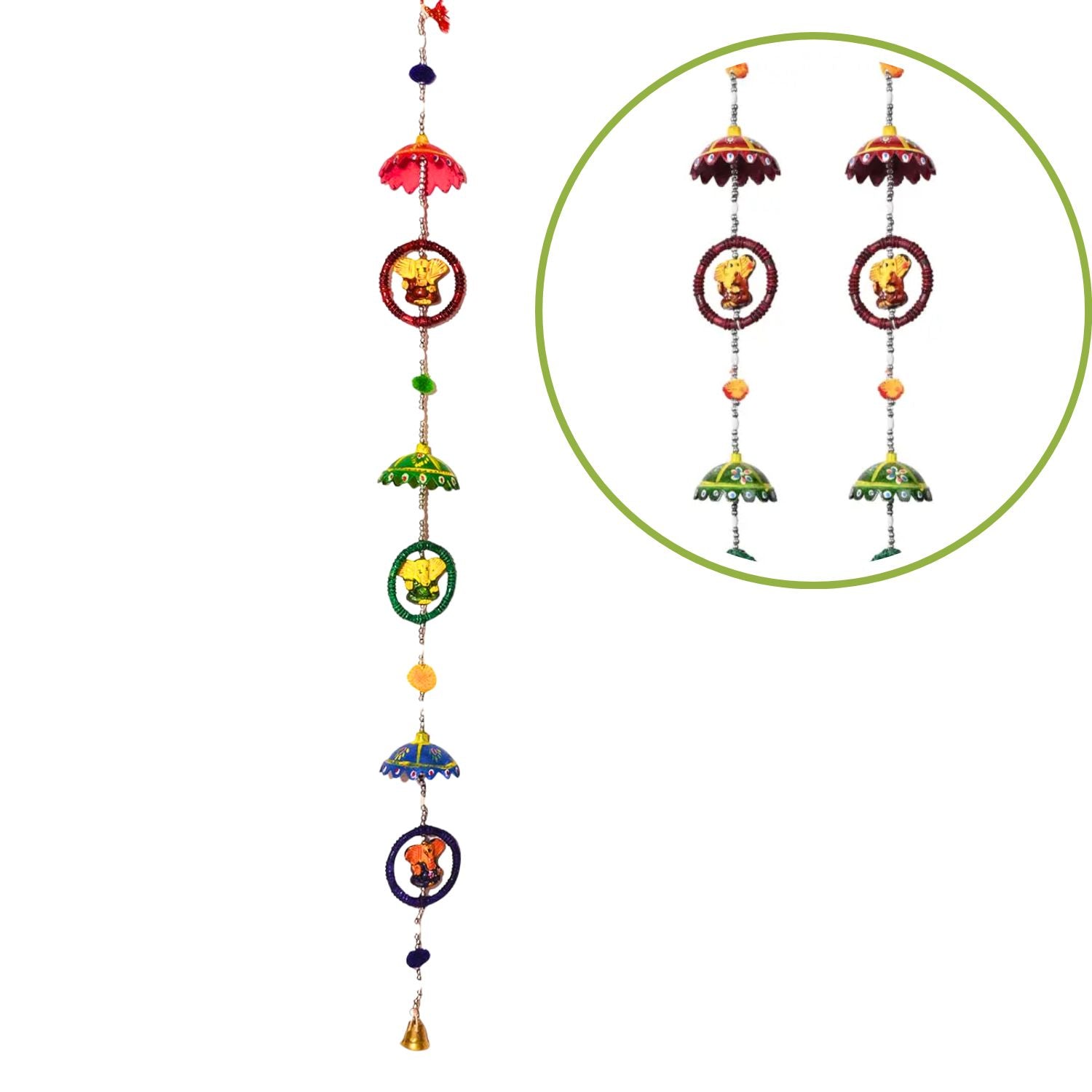 Latkan Toran Wall Hanging | Rajasthani Traditional Strings with Bells - Ganesha Design - For Main Door, Entrance, Wedding, Room, Home, Diwali Decoration - 20 Inch (Pack of 2 )