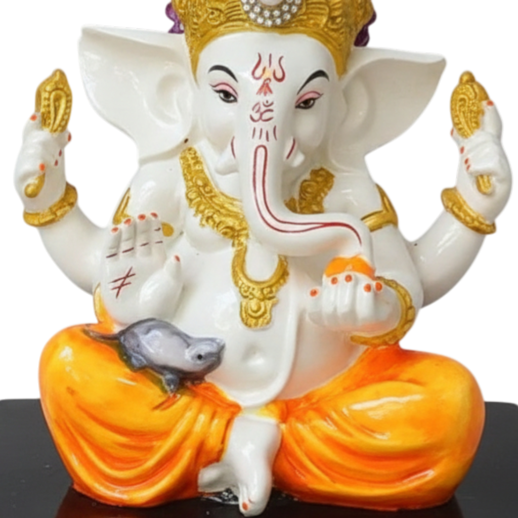 Ganesh Statue With Stone Work | Ganesha Idol Marble Look | Ganpati Murti - Puja, Home, Office Desk, Table Decor, Diwali Gift - 6 Inch - apkamart #Color_Yellow