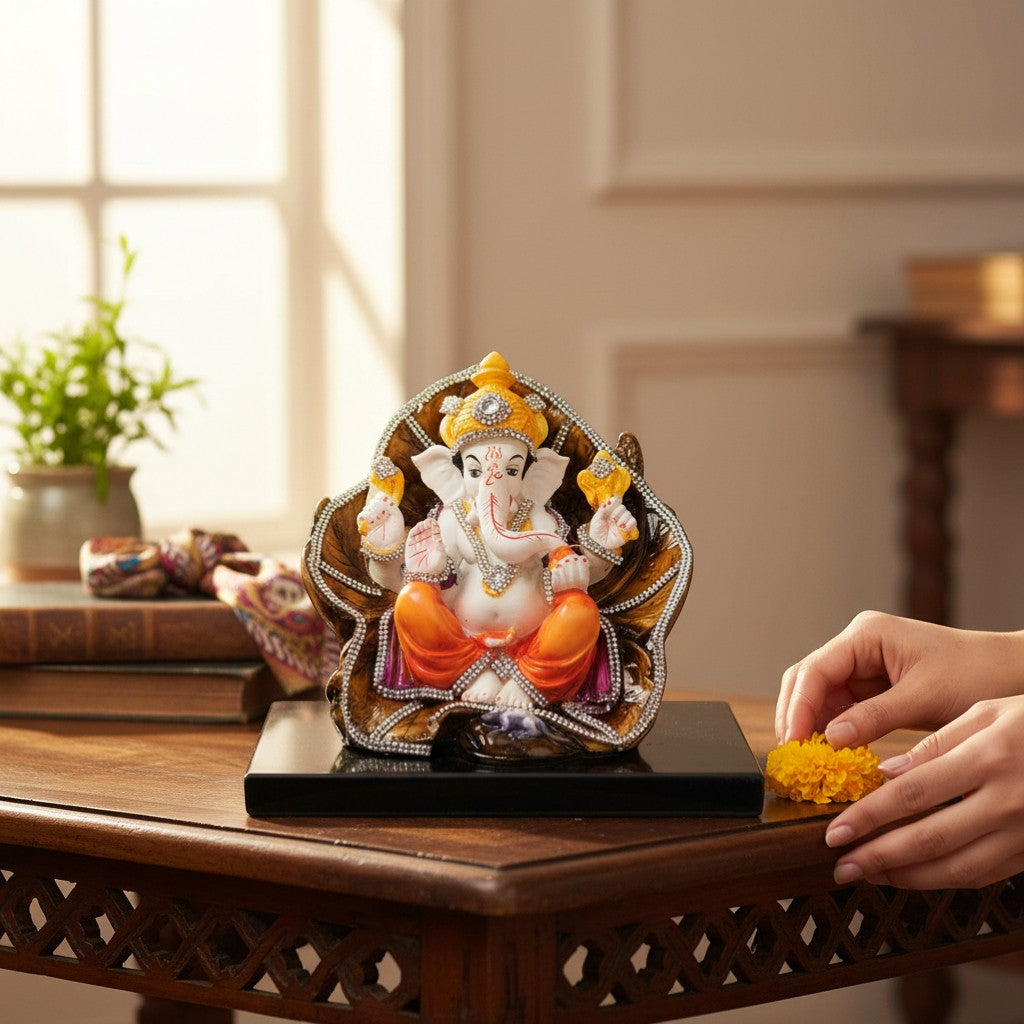 Ganpati Bappa Murti | Spiritual Home & Office Decor Idol | Religious Table Decor, Diwali & Festive Gift - 8 Inch - Apkamart