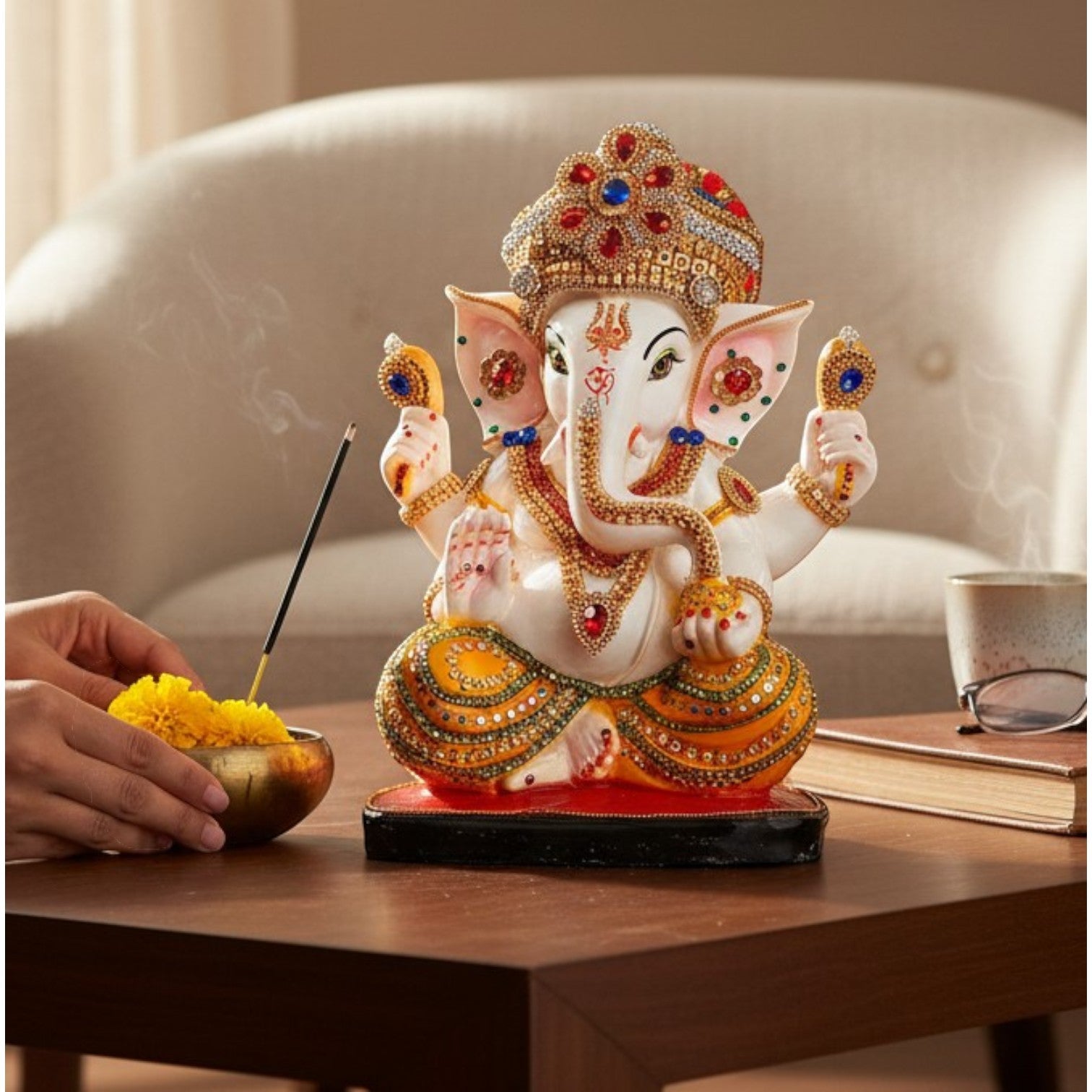 Ganesh Ji Idol Polyresin Diwali Housewarming - 12 Inch