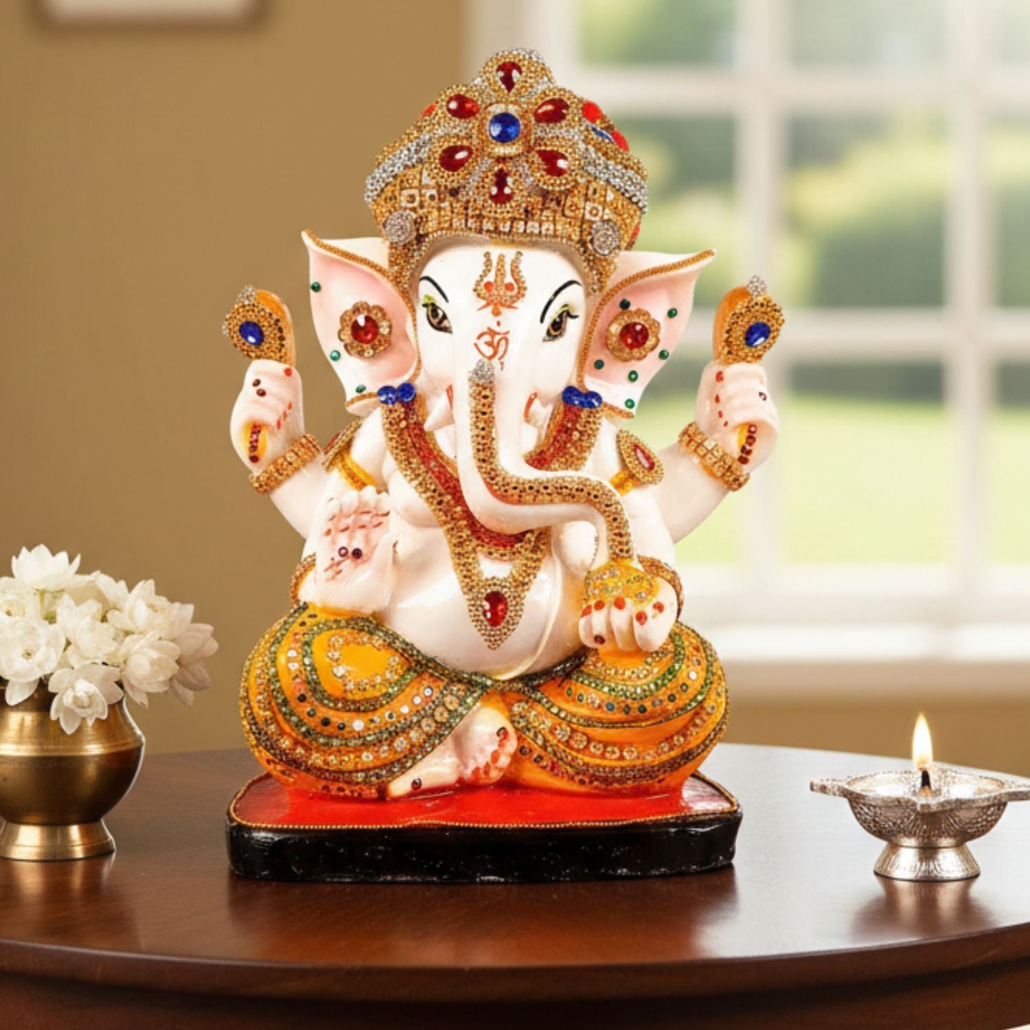 Ganesh Ji Idol | Religious Murti for Diwali & Housewarming Gift |Ganpati Jee Table Decor, Diwali & Festive Gift - 12 Inch - Apkamart