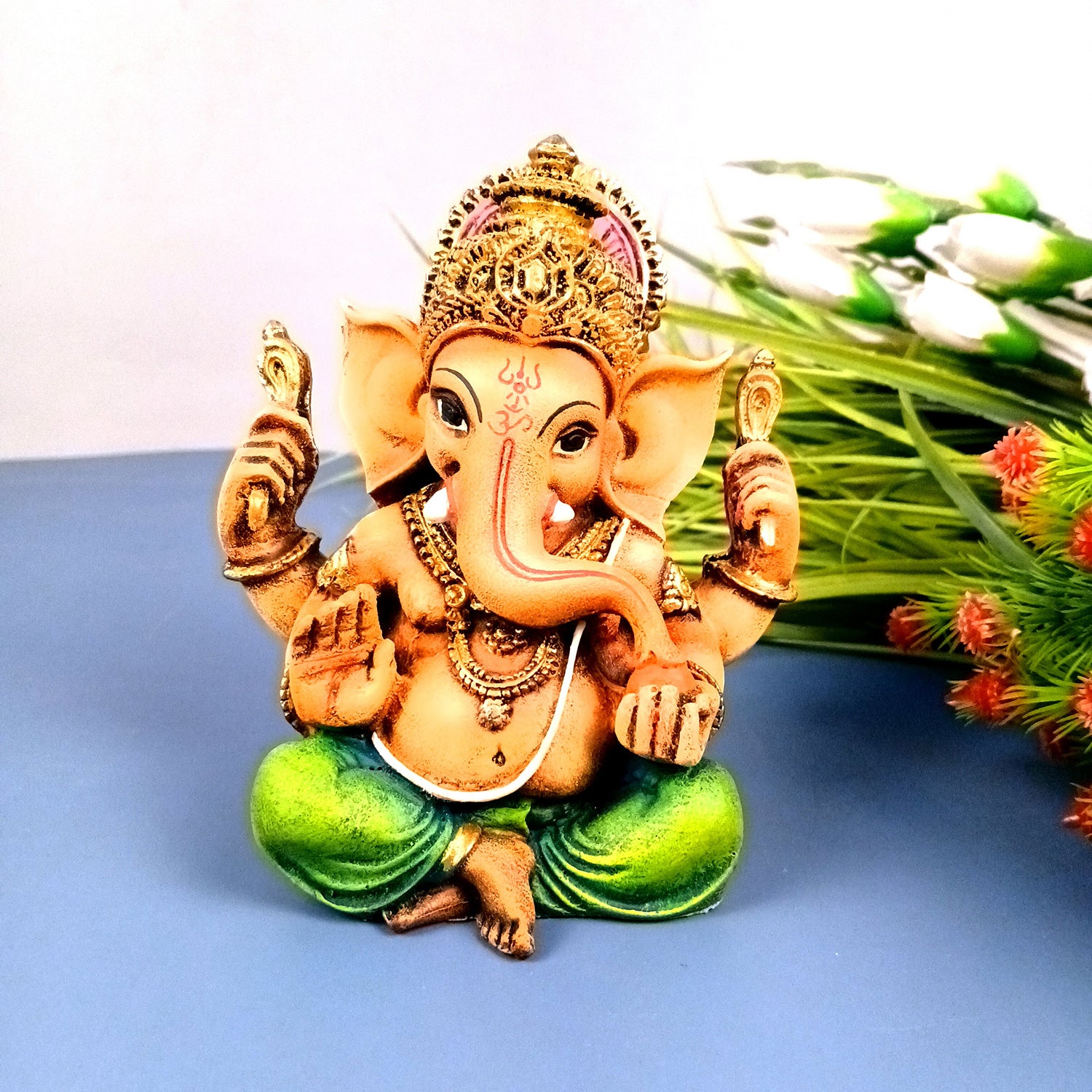 Ganesh Idol | Lord Ganesha Statue Murti - For Puja, Home & Entrance Living Room Decor & Gift - 7 Inch - Apkamart #Colour_Green