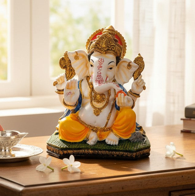 Ganesha Statue | Lord Ganesha Idol for Home, Pooja Room & Vastu | Religious Table Decor, Diwali & Festive Gift - 8 Inch - Apkamart