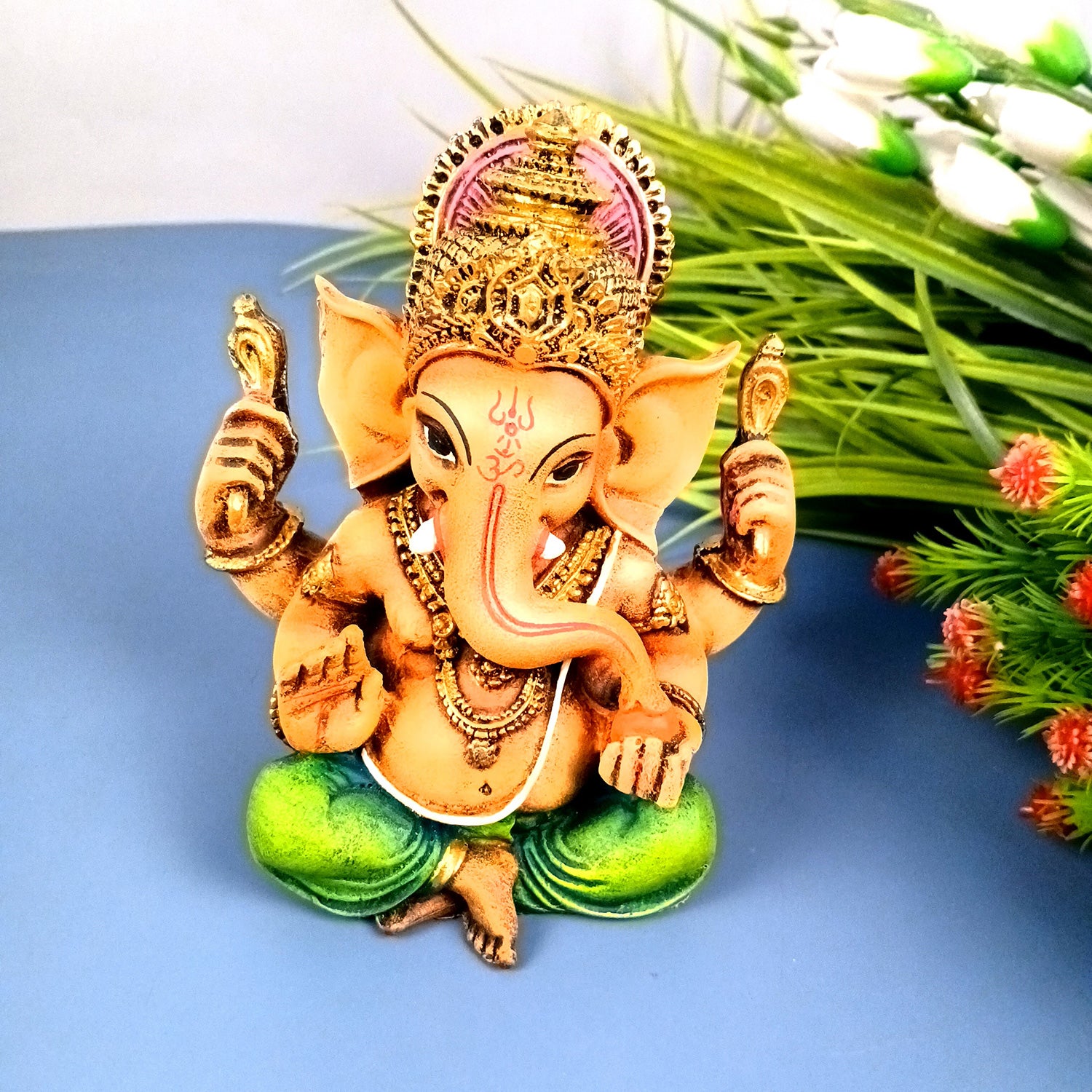 Ganesh Idol | Lord Ganesha Statue Murti - For Puja, Home & Entrance Living Room Decor & Gift - 7 Inch - Apkamart #Colour_Green
