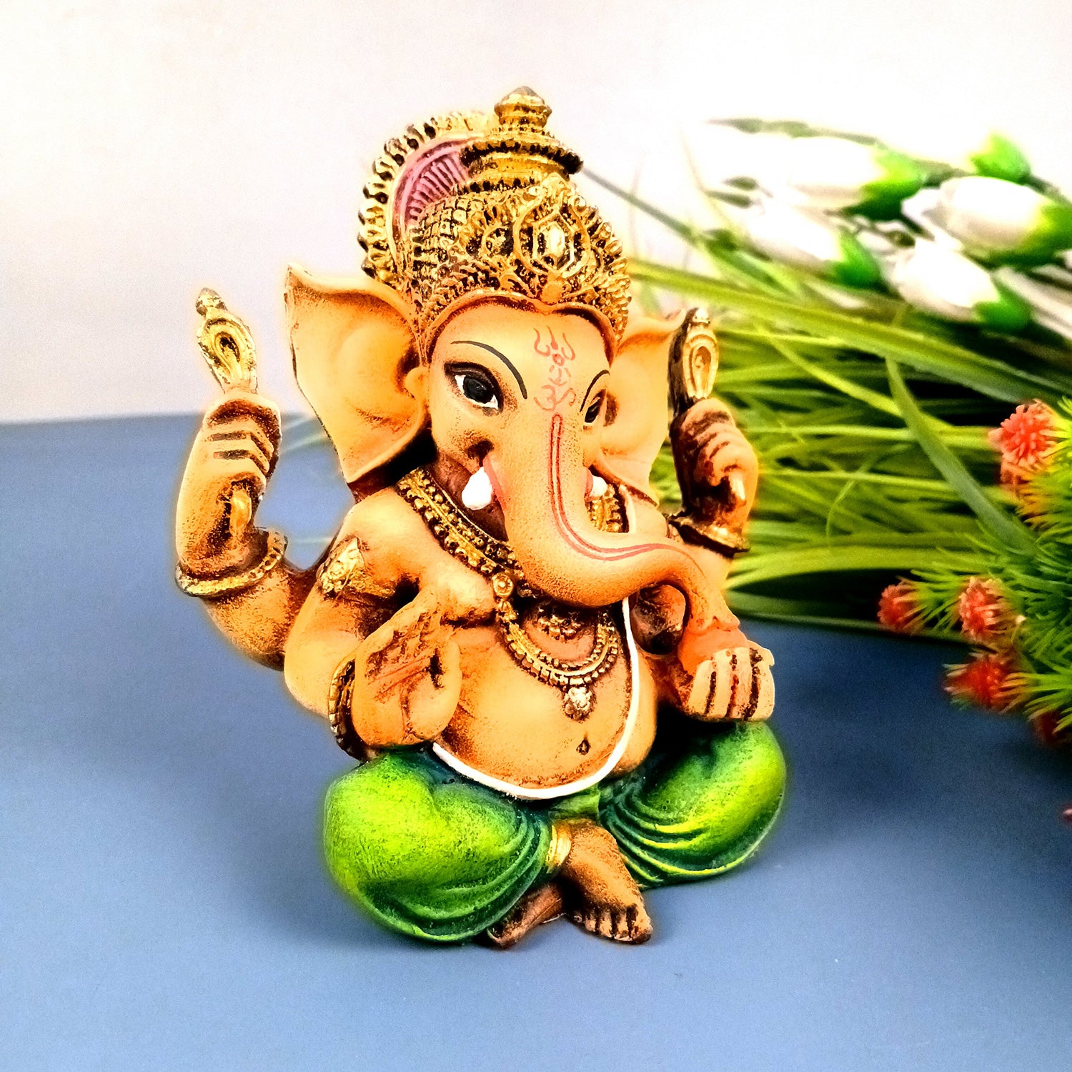 Ganesh Idol | Lord Ganesha Statue Murti - For Puja, Home & Entrance Living Room Decor & Gift - 7 Inch - Apkamart #Colour_Green