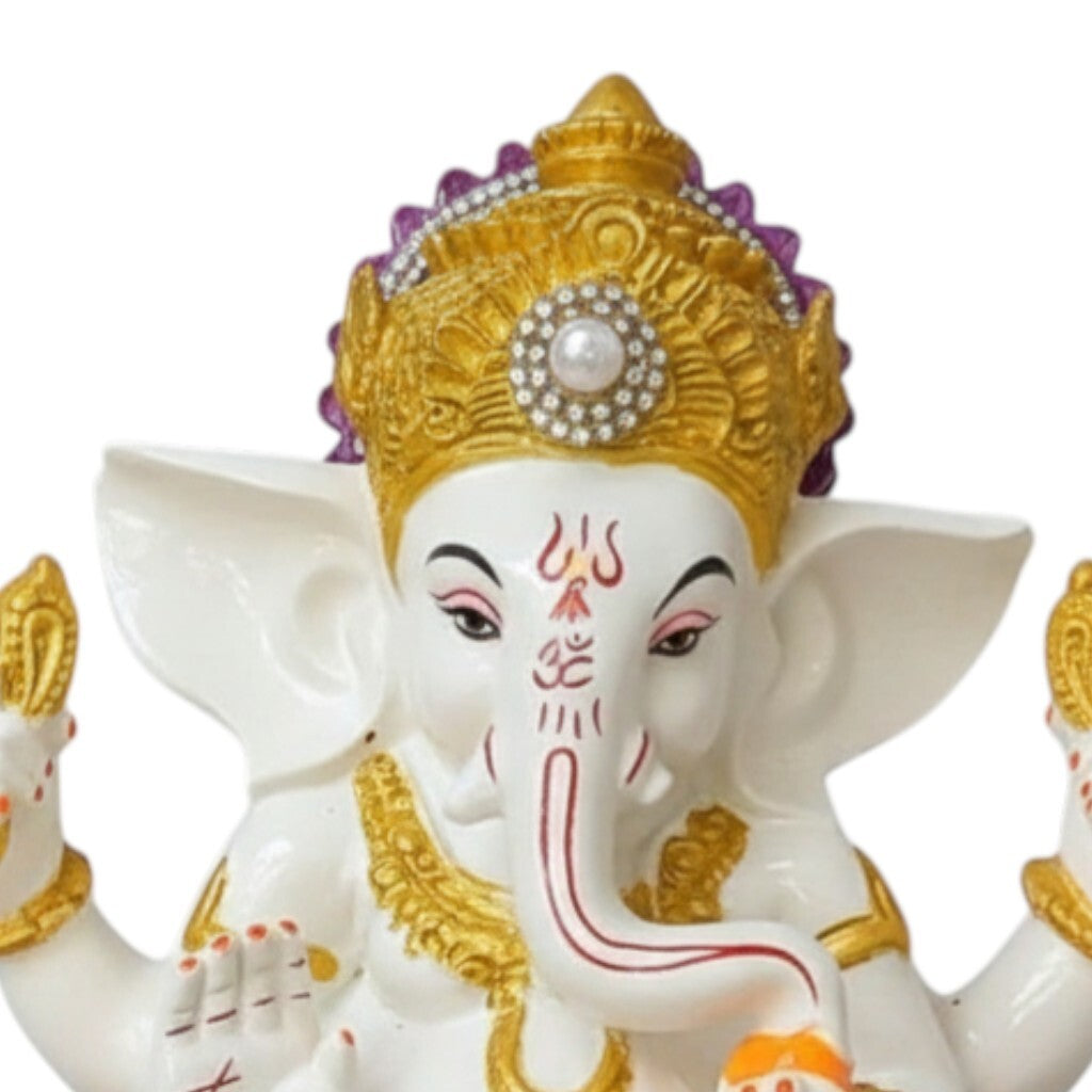 Ganesh Statue With Stone Work | Ganesha Idol Marble Look | Ganpati Murti - Puja, Home, Office Desk, Table Decor, Diwali Gift - 6 Inch - apkamart #Color_Yellow