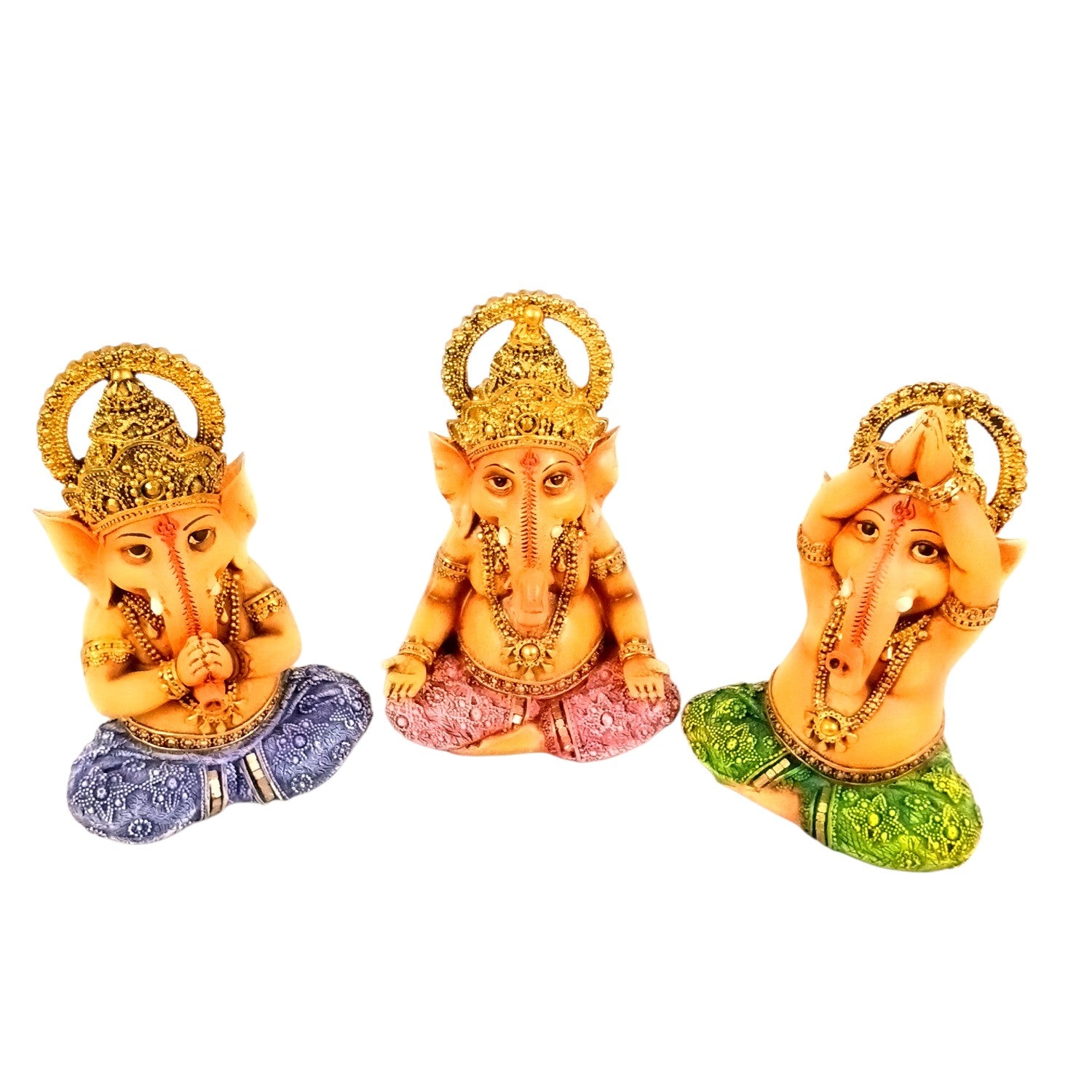 Shri Ganesh Idol | Ganesha Different Poses for Home, Pooja Room & Vastu | Religious Table Decor, Diwali & Festive Gift - Set of 3 - Apkamart