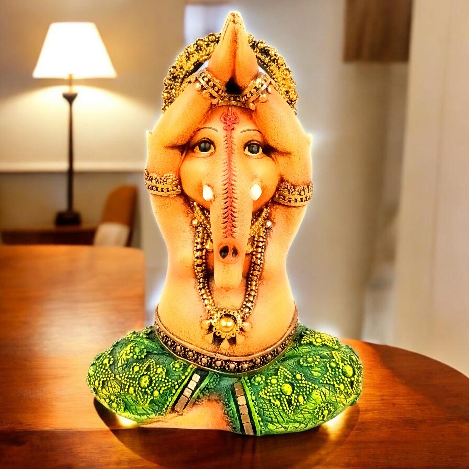 Shri Ganesh Idol | Ganesha Different Poses for Home, Pooja Room & Vastu | Religious Table Decor, Diwali & Festive Gift - 8 Inch - Apkamart