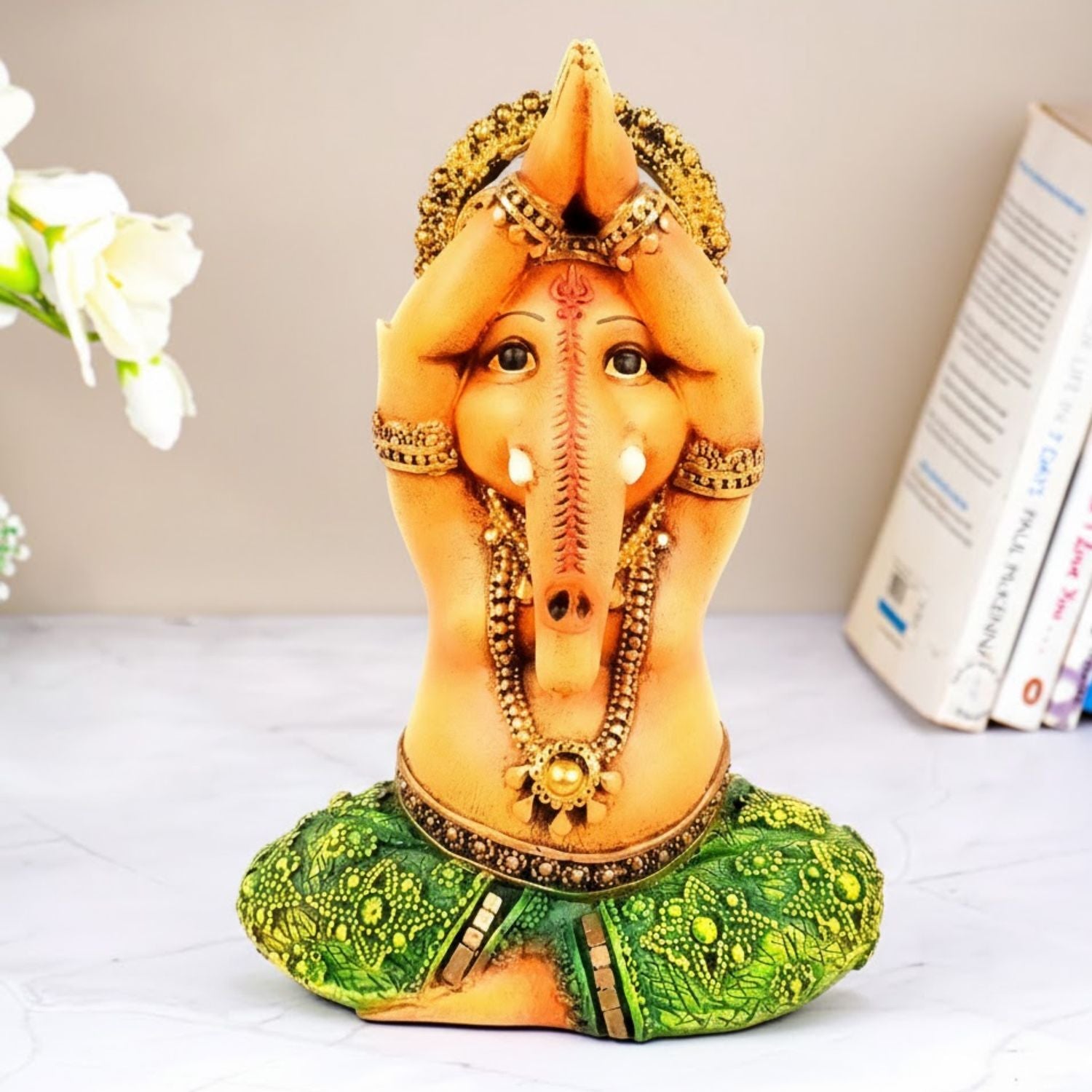 Shri Ganesh Idol | Ganesha Different Poses for Home, Pooja Room & Vastu | Religious Table Decor, Diwali & Festive Gift - 8 Inch - Apkamart