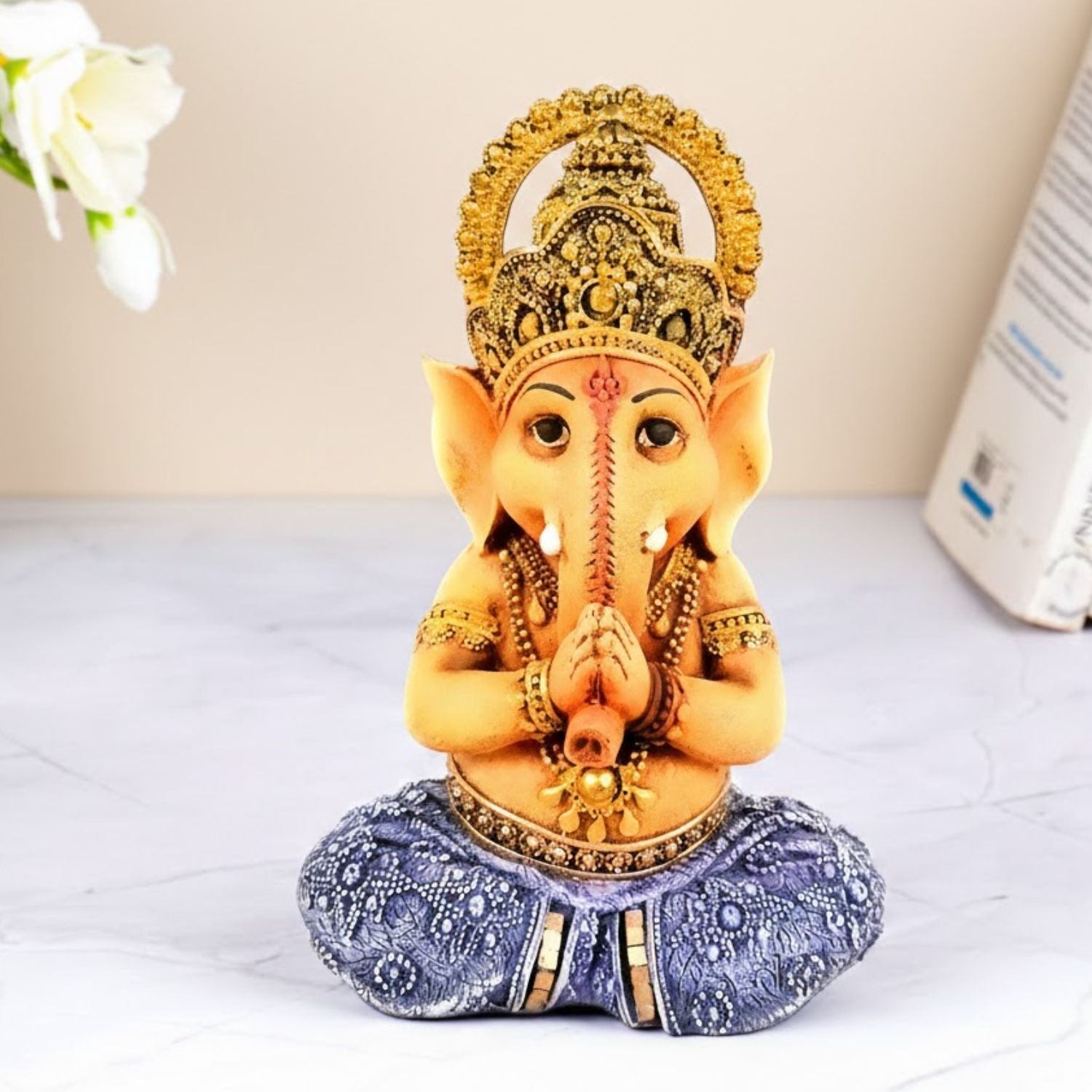 Shri Ganesh Idol | Ganesha Different Poses for Home, Pooja Room & Vastu | Religious Table Decor, Diwali & Festive Gift - 8 Inch - Apkamart