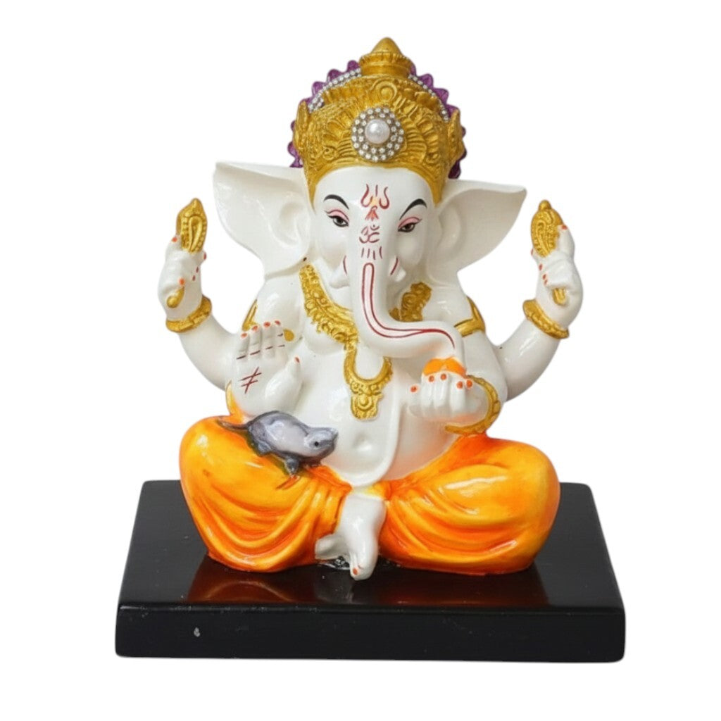 Ganesh Statue With Stone Work | Ganesha Idol Marble Look | Ganpati Murti - Puja, Home, Office Desk, Table Decor, Diwali Gift - 6 Inch - apkamart #Color_Yellow