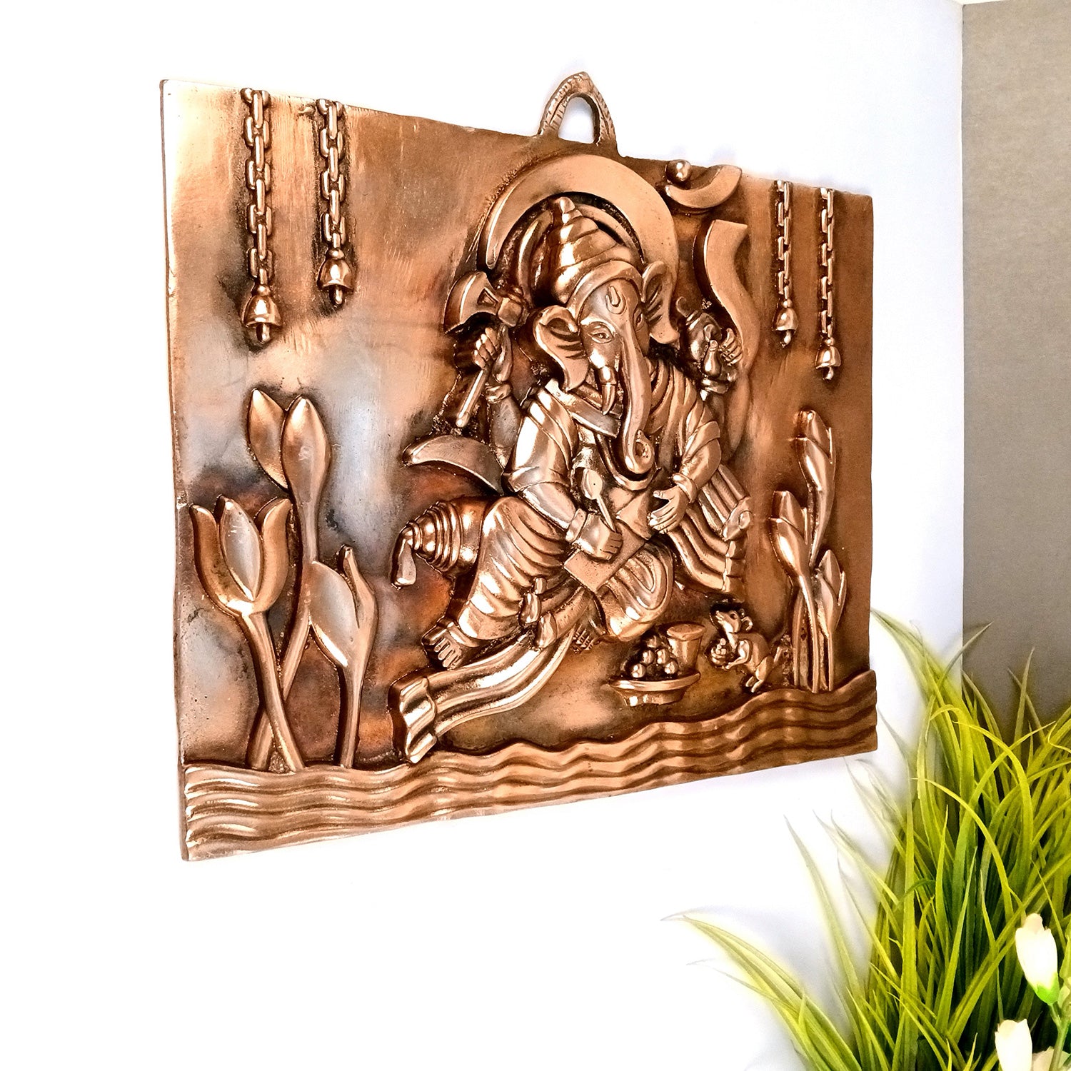 Ganesh Wall Hanging Statue | Ganesha Writing Book Wall Idol for Puja, Home, Living Room Decor | Diwali & Housewarming Gift - 16 Inch - Apkamart #Style_Design 1