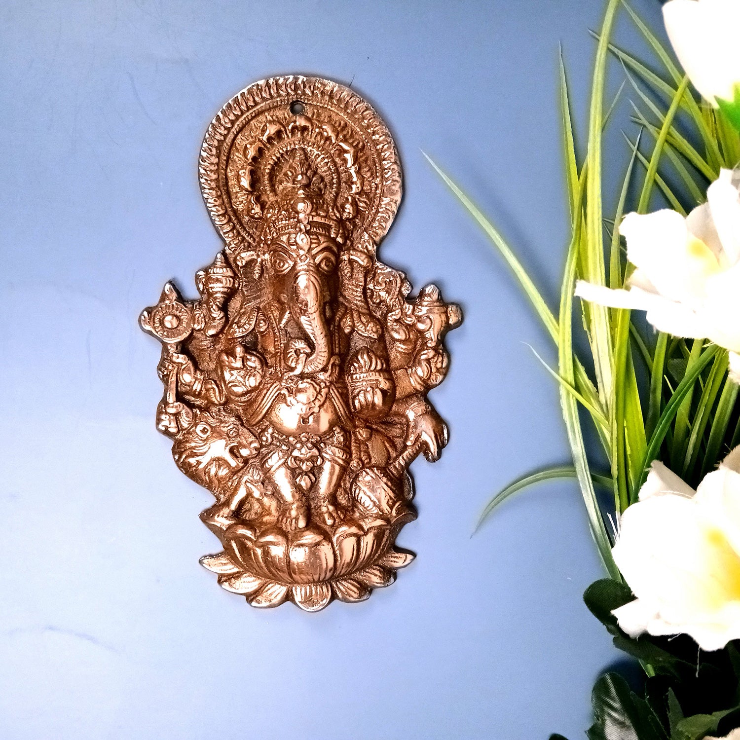Ganesha Wall Hanging Idol | Lord Ganesh Standing on Lotus Kamal Flower /Khade Ganesh Ji Wall Statue Decor - For Puja, Home & Entrance Living Room & Gift - 9 Inch - Apkamart