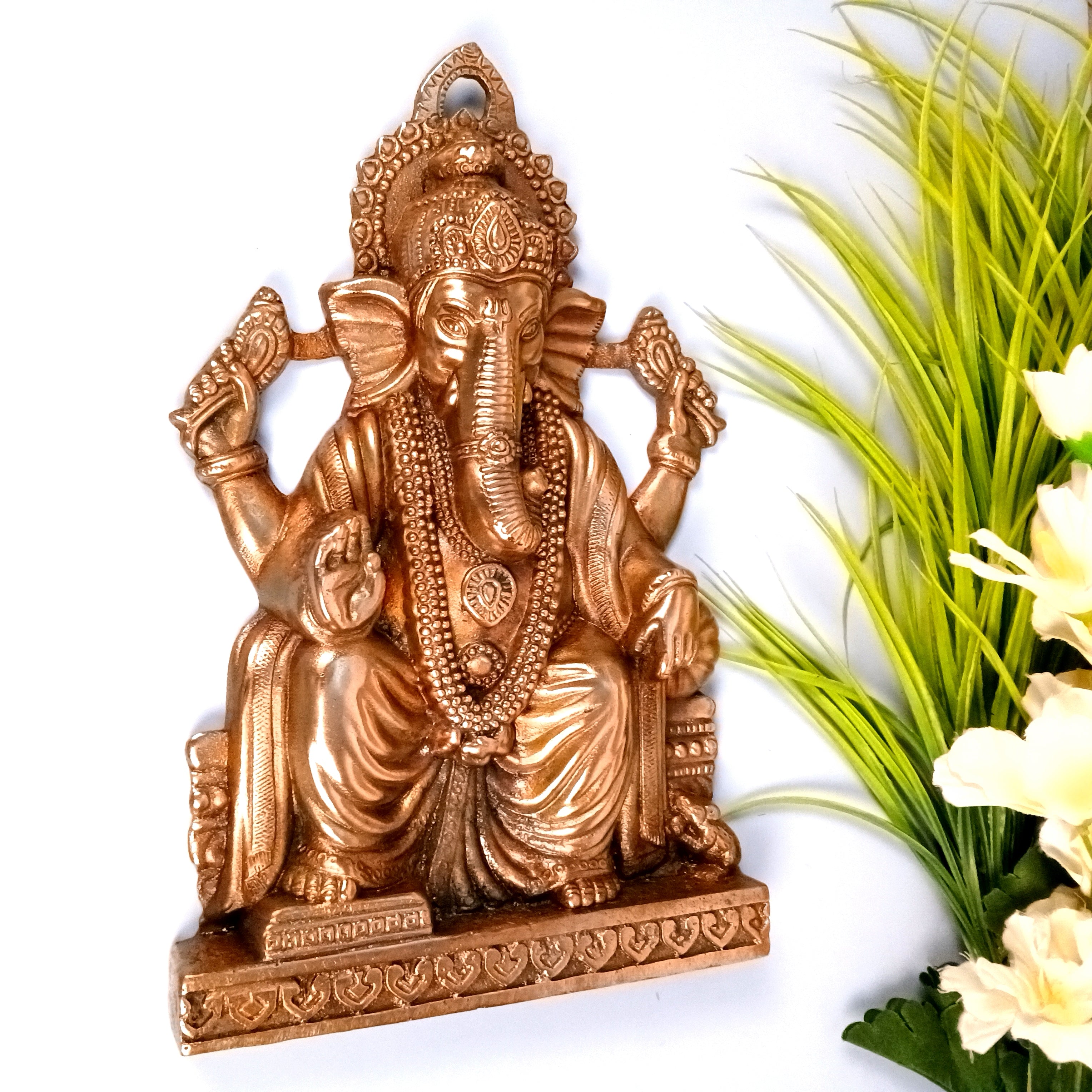 Ganesh Ji Wall Hanging Showpiece | Metal Ganpati Idol for Wall Decor | Handcrafted Home Decor | Spiritual Gift for Housewarming, Diwali & Birthday - 14 Inch - Apkamart