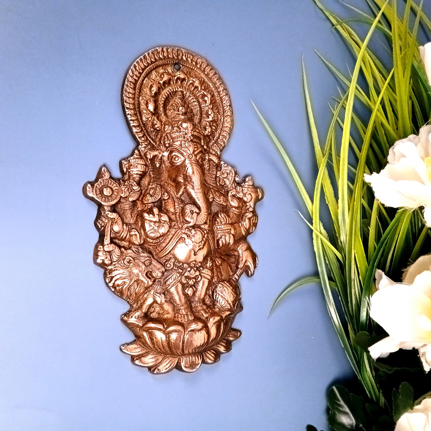 Ganesha Wall Hanging Idol | Lord Ganesh Standing on Lotus Kamal Flower /Khade Ganesh Ji Wall Statue Decor - For Puja, Home & Entrance Living Room & Gift - 9 Inch - Apkamart