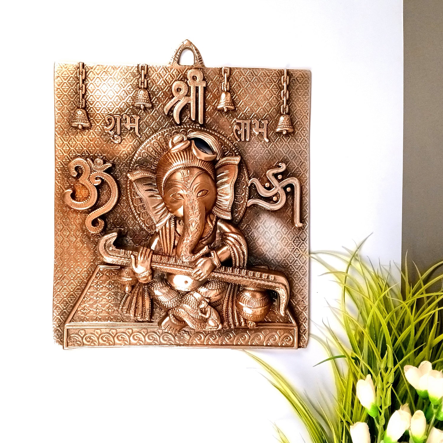 Ganesh Wall Hanging Statue | Ganesha Playing Sitar / Veena Wall Idol for Puja, Home, Living Room Decor | Diwali & Housewarming Gift - 16 Inch - Apkamart