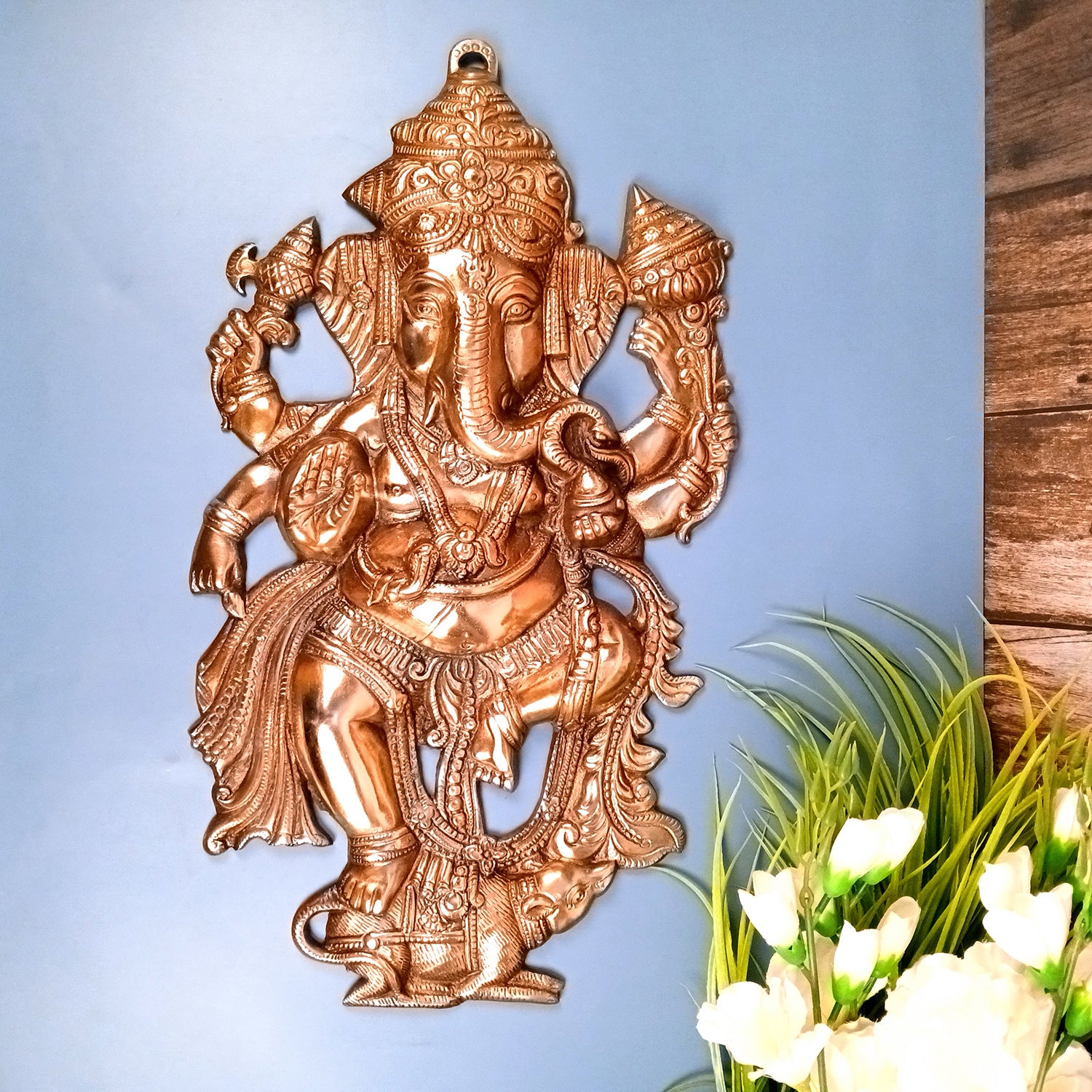 Ganesha Wall Hanging Idol | Large Lord Ganesh Standing on Mouse Mooshak / Khade Ganesh Ji Statue For Big Walls Decor - For Puja, Home & Entrance Living Room & Gift - 22 Inch - Apkamat