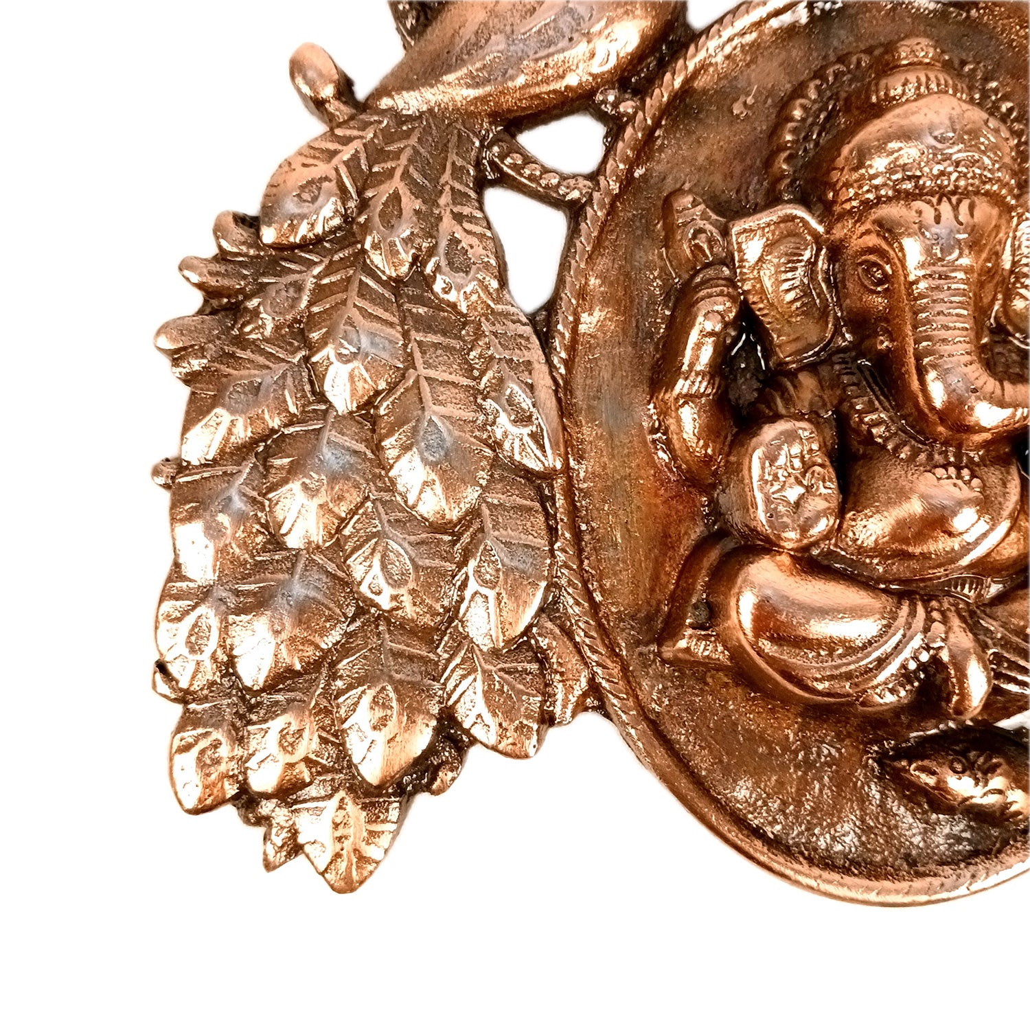 Ganesh Wall Hanging Idol | Lord Ganesha With Peacock Wall Statue Decor | Religious & Spiritual Wall Art - For Puja, Home & Entrance Living Room Decor & Gift - 9 Inch - Apkamart