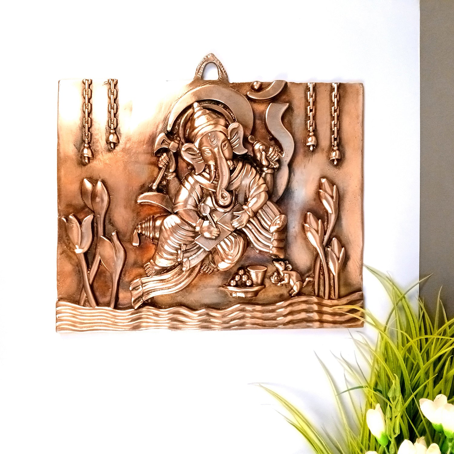 Ganesh Wall Hanging Statue | Ganesha Writing Book Wall Idol for Puja, Home, Living Room Decor | Diwali & Housewarming Gift - 16 Inch - Apkamart #Style_Design 1