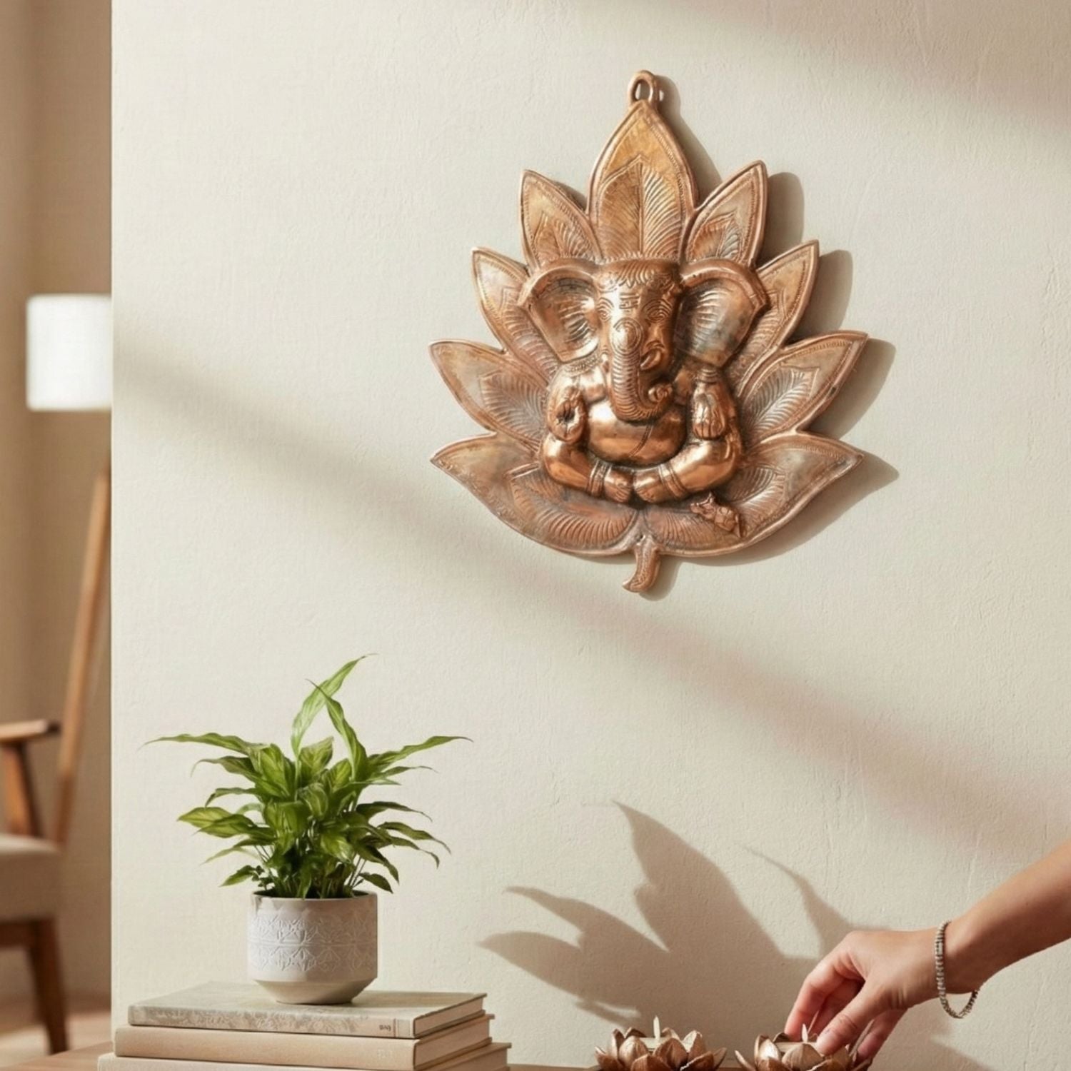 Goddess Lord Ganesh Wall Hanging | Ganpati Alloy Metal Idol in Lotus | Religious Wall Décor for Home Entrance, Pooja Room, Office & Vastu | Auspicious Gift - 16 Inch - Apkamart