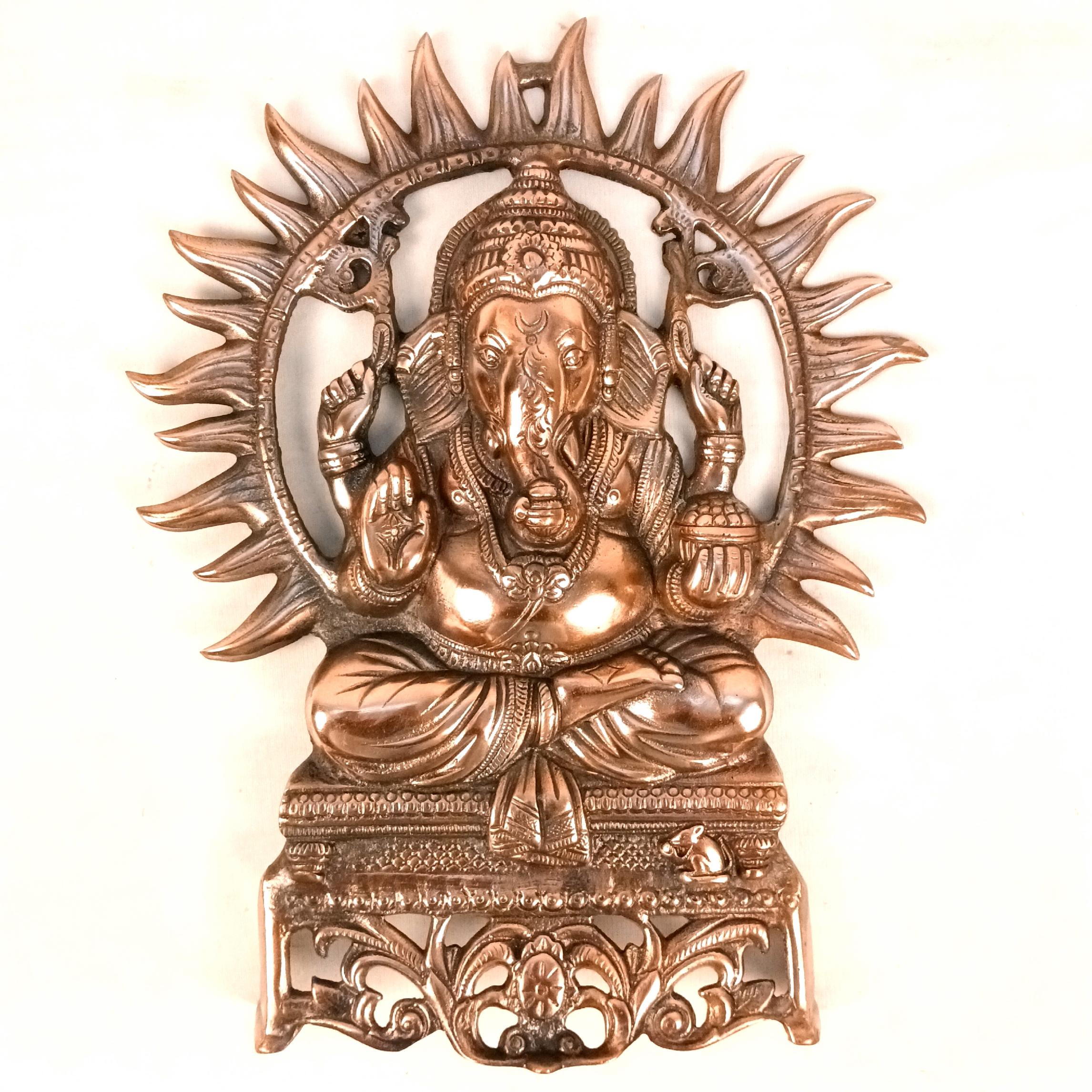 Lord Ganesh Wall Hanging | Ganpati Metal Idol Wall Decor for Home Entrance, Pooja Room, Living Room & Office | Auspicious Vastu Gift for Diwali & Housewarming - 16 Inch - Apkamart
