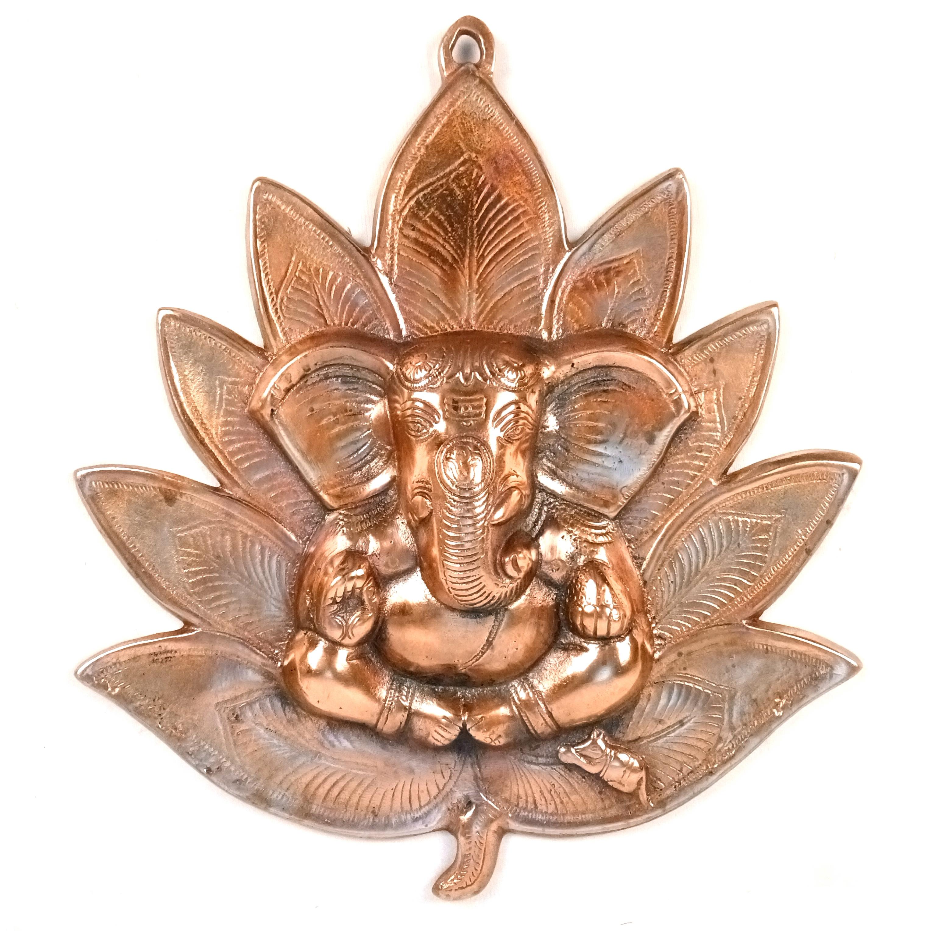 Goddess Lord Ganesh Wall Hanging | Ganpati Alloy Metal Idol in Lotus | Religious Wall Décor for Home Entrance, Pooja Room, Office & Vastu | Auspicious Gift - 16 Inch - Apkamart