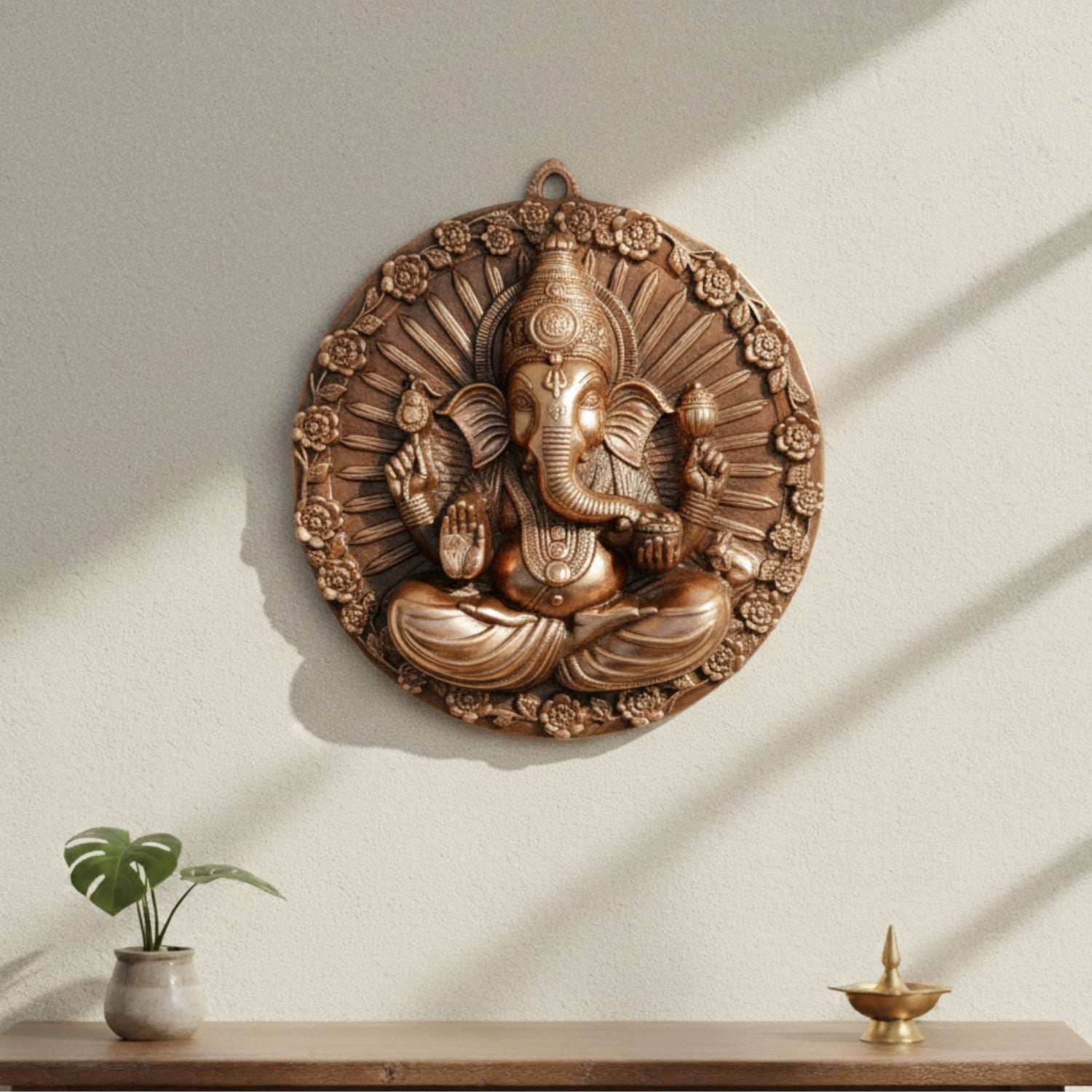 Ganesh Wall Hanging Statue | Lord Ganesha Wall Art - for Home, Puja, Living Room & Office | Antique Idol for Religious & Spiritual Decor - 19 Inch - Apkamart
