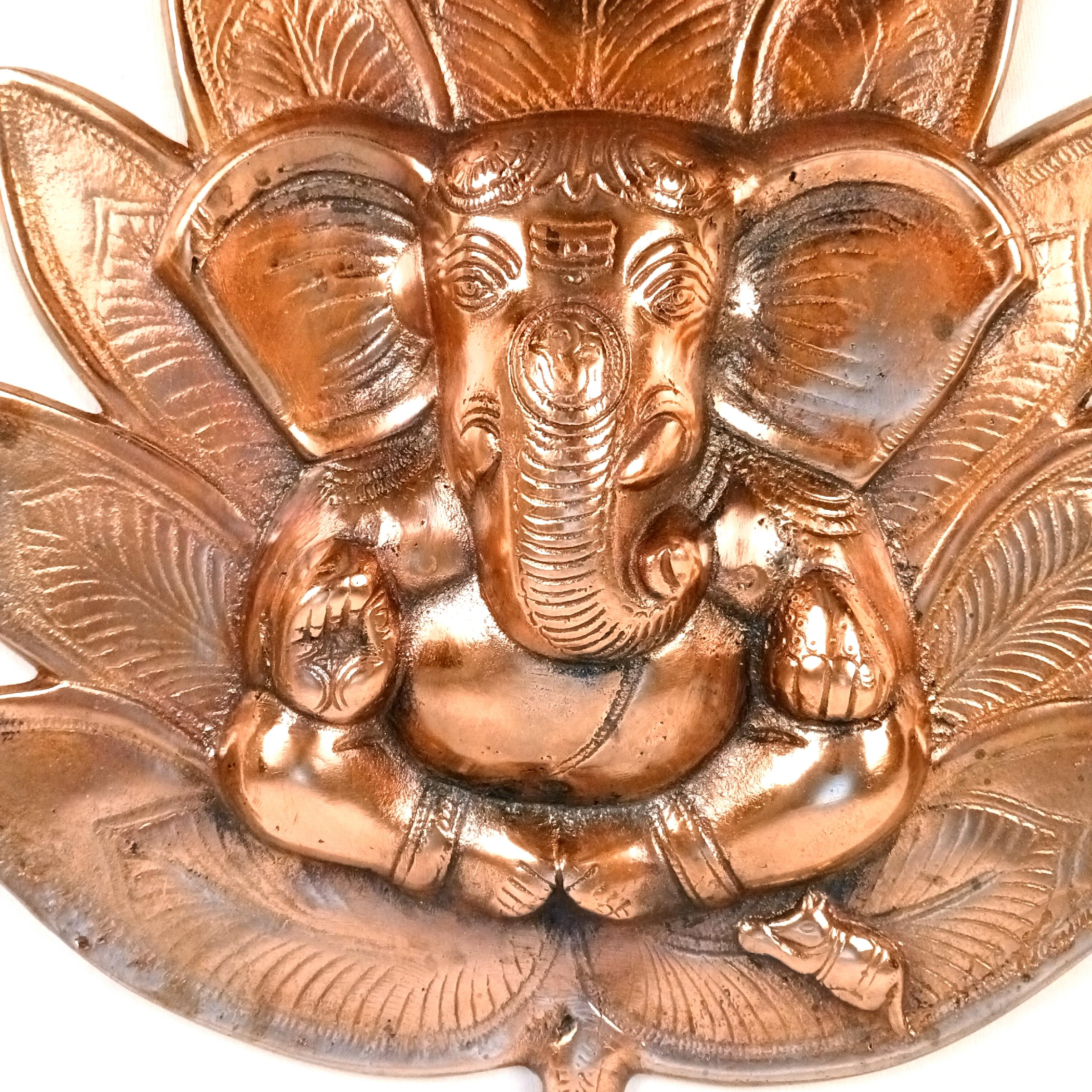 Goddess Lord Ganesh Wall Hanging | Ganpati Alloy Metal Idol in Lotus | Religious Wall Décor for Home Entrance, Pooja Room, Office & Vastu | Auspicious Gift - 16 Inch - Apkamart