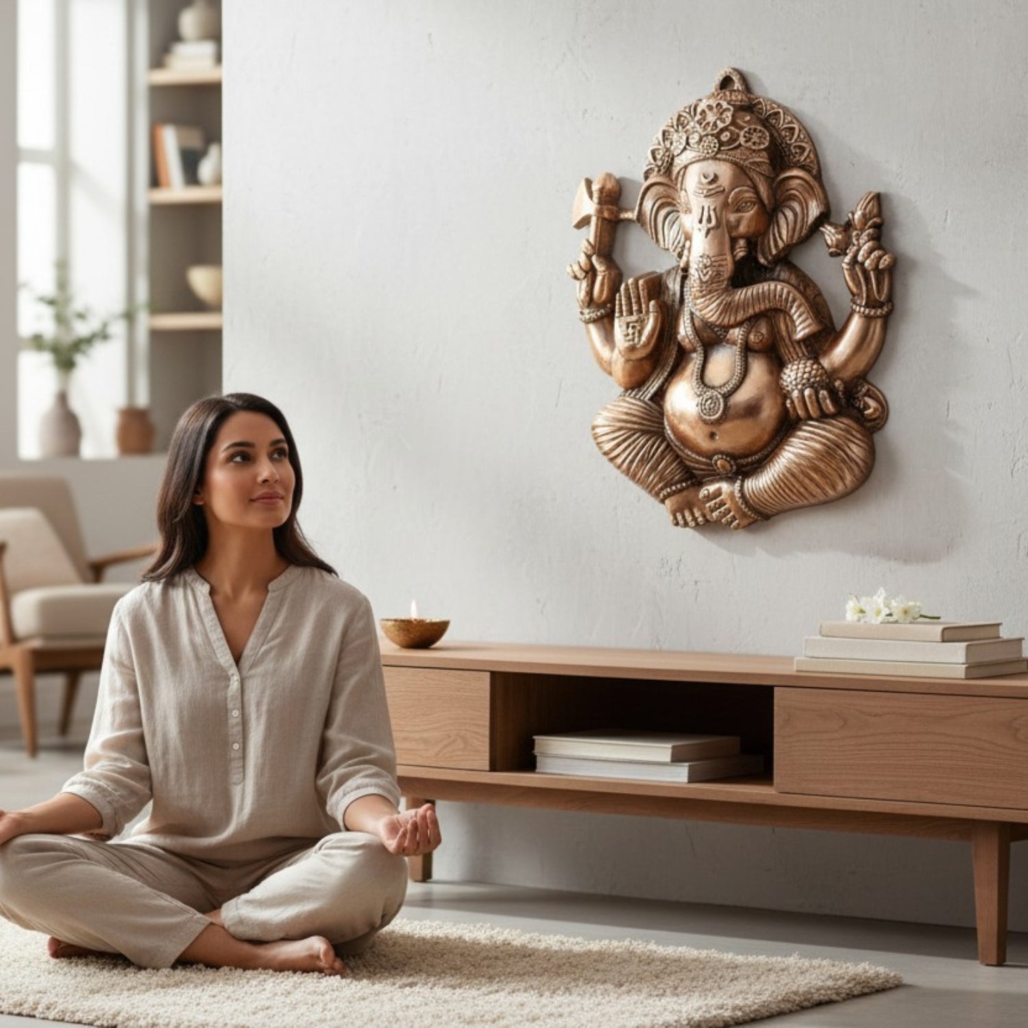 Lord Ganesh Wall Hanging Idol | Ganesha Wall Idol for Home, Living Room, Entrance, Main Door | Ganesh Wall Art for Religious & Spiritual Decor | Diwali & Housewarming Gift - 22 Inch - Apkamart