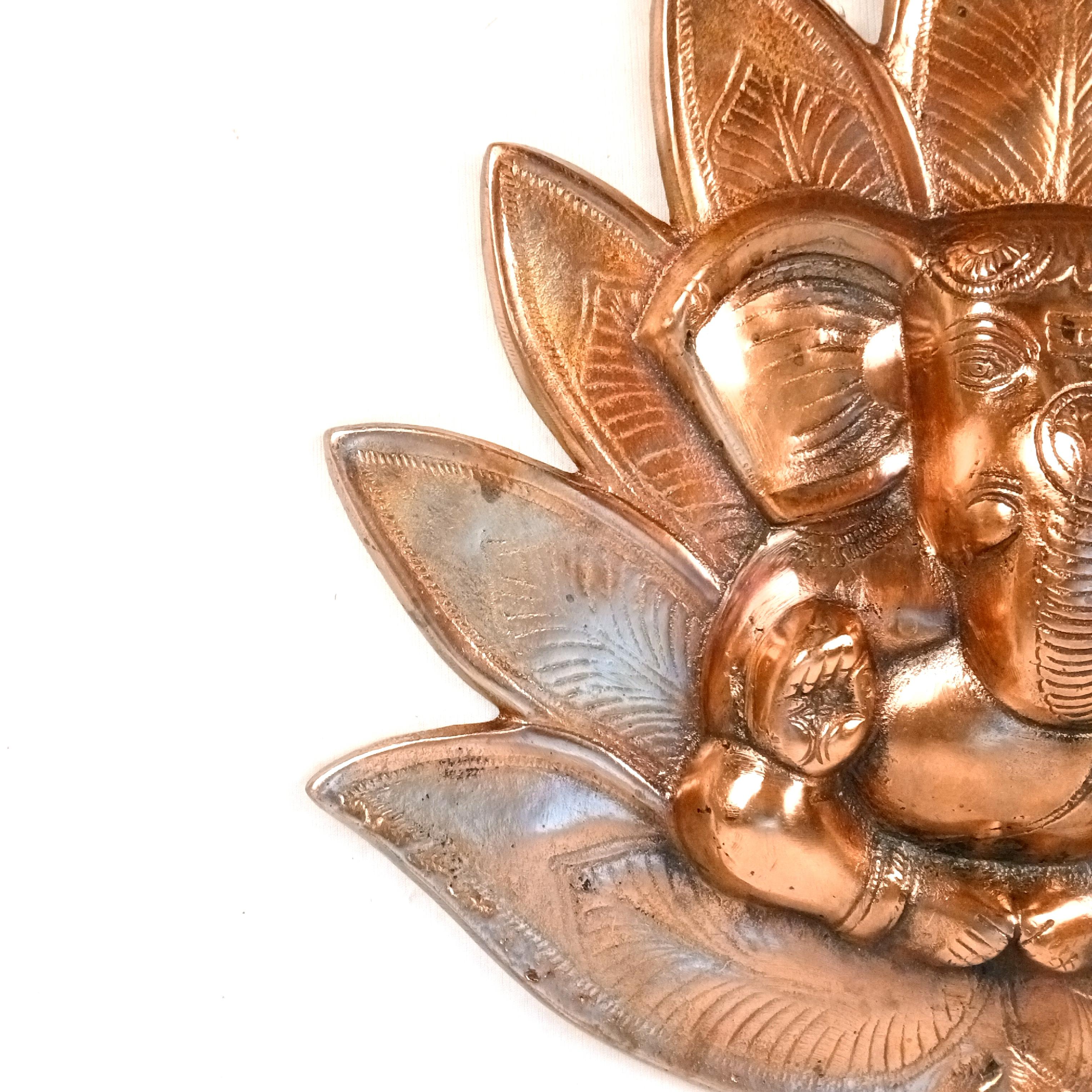 Goddess Lord Ganesh Wall Hanging | Ganpati Alloy Metal Idol in Lotus | Religious Wall Décor for Home Entrance, Pooja Room, Office & Vastu | Auspicious Gift - 16 Inch - Apkamart