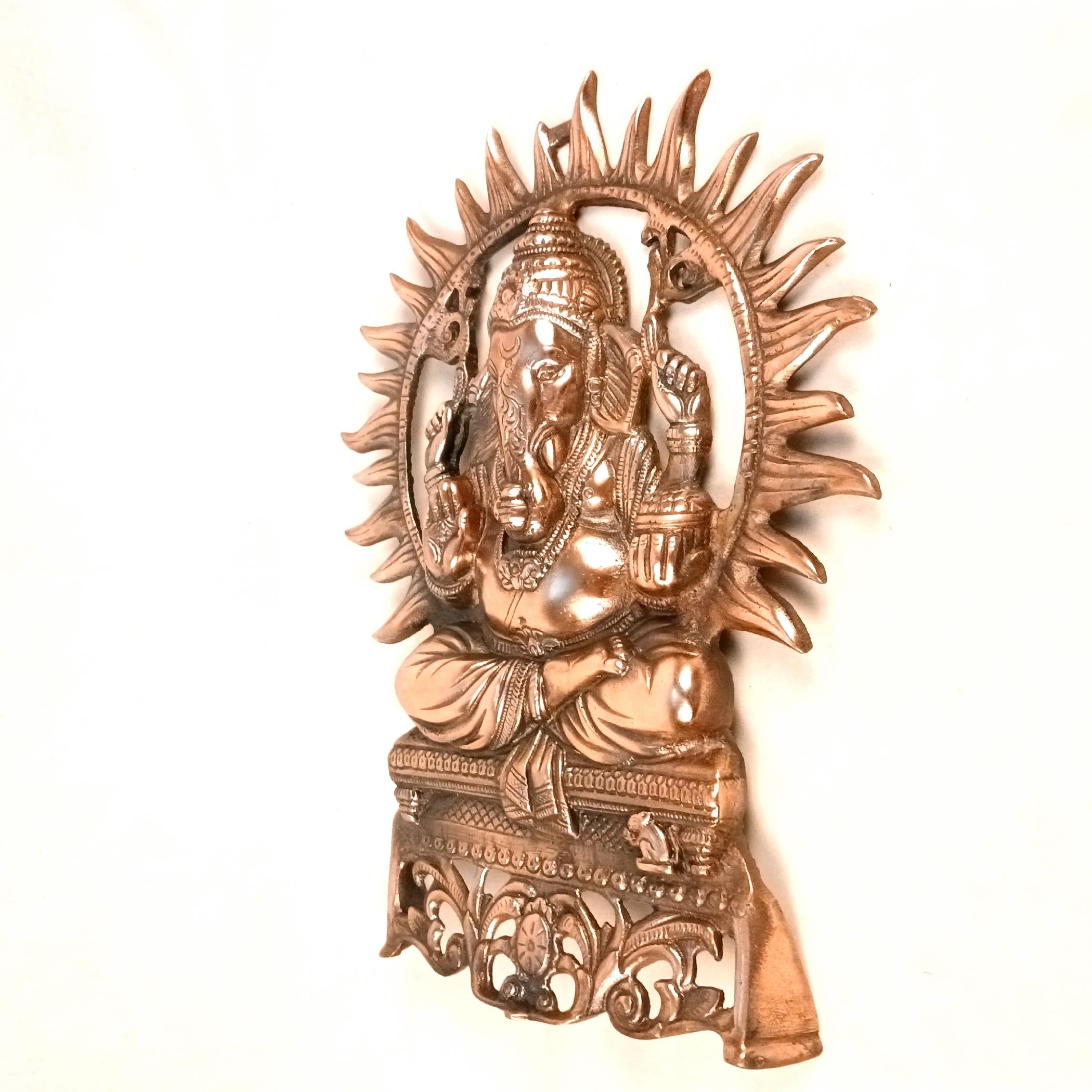 Lord Ganesh Wall Hanging | Ganpati Metal Idol Wall Decor for Home Entrance, Pooja Room, Living Room & Office | Auspicious Vastu Gift for Diwali & Housewarming - 16 Inch - Apkamart
