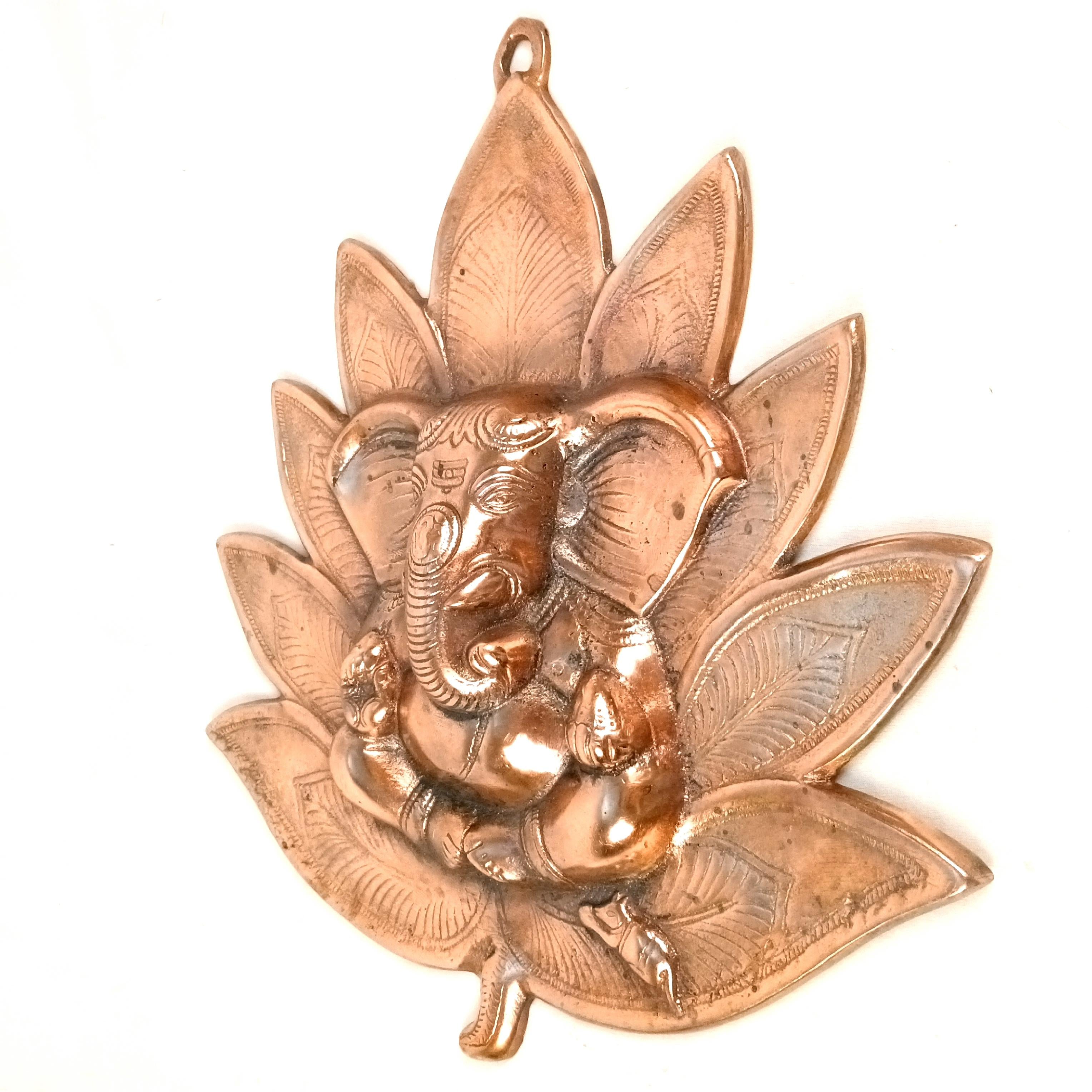 Goddess Lord Ganesh Wall Hanging | Ganpati Alloy Metal Idol in Lotus | Religious Wall Décor for Home Entrance, Pooja Room, Office & Vastu | Auspicious Gift - 16 Inch - Apkamart