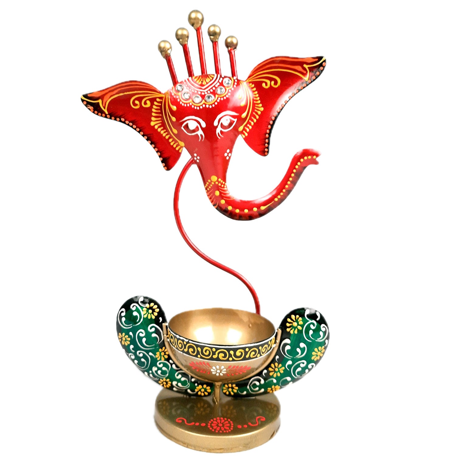 Candle TeaLight Holder - Ganesha Design | Tea Light Candle Stand - For Home, Table, Living Room, Dining room, Bedroom Decor | For Diwali Decoration & Gifts - 11 Inch - apkamart #Color_Red